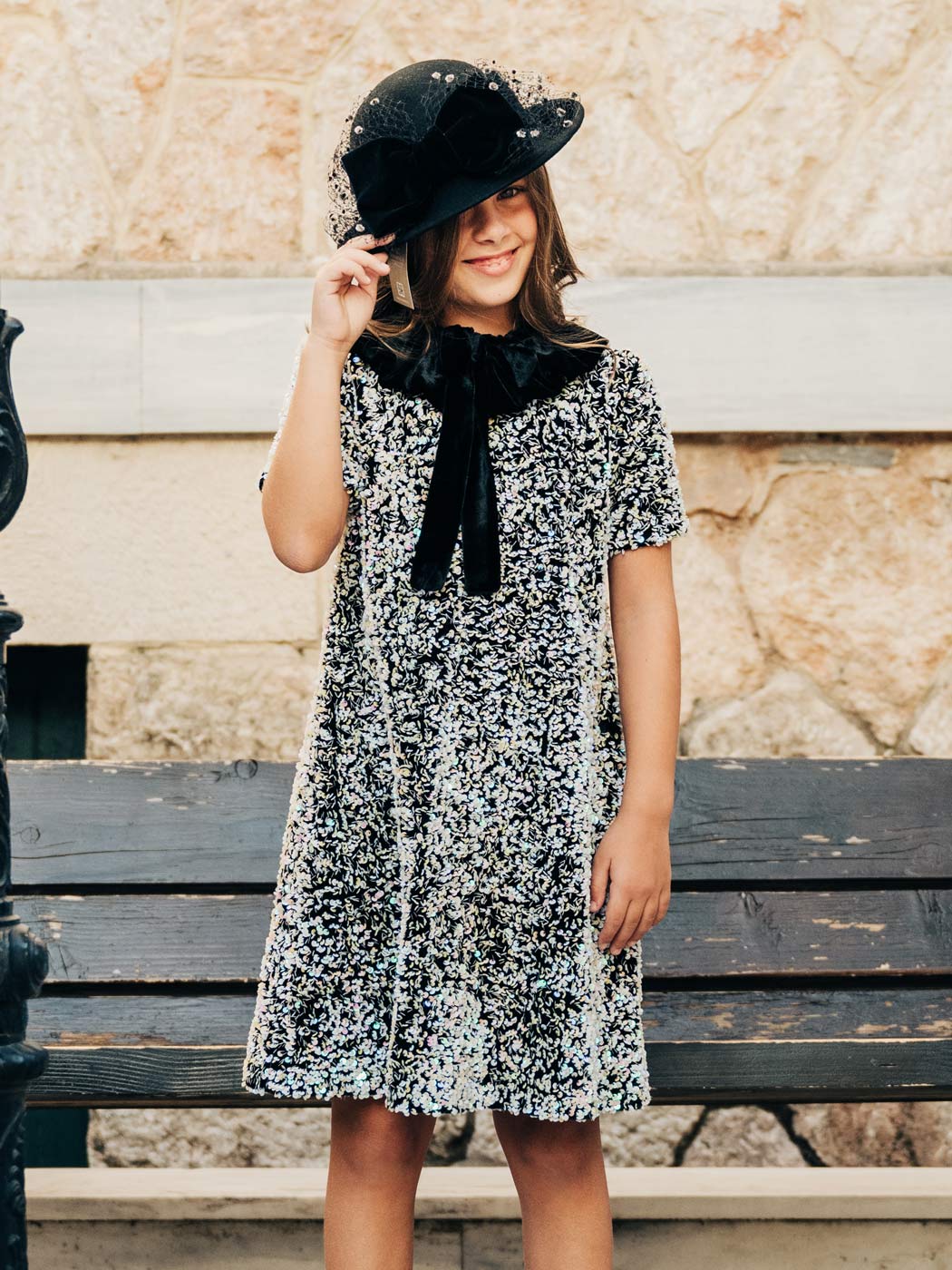 Κοριτσίστικο φόρεμα με παγιέτες & Βελούδινο γιακά - LUZ