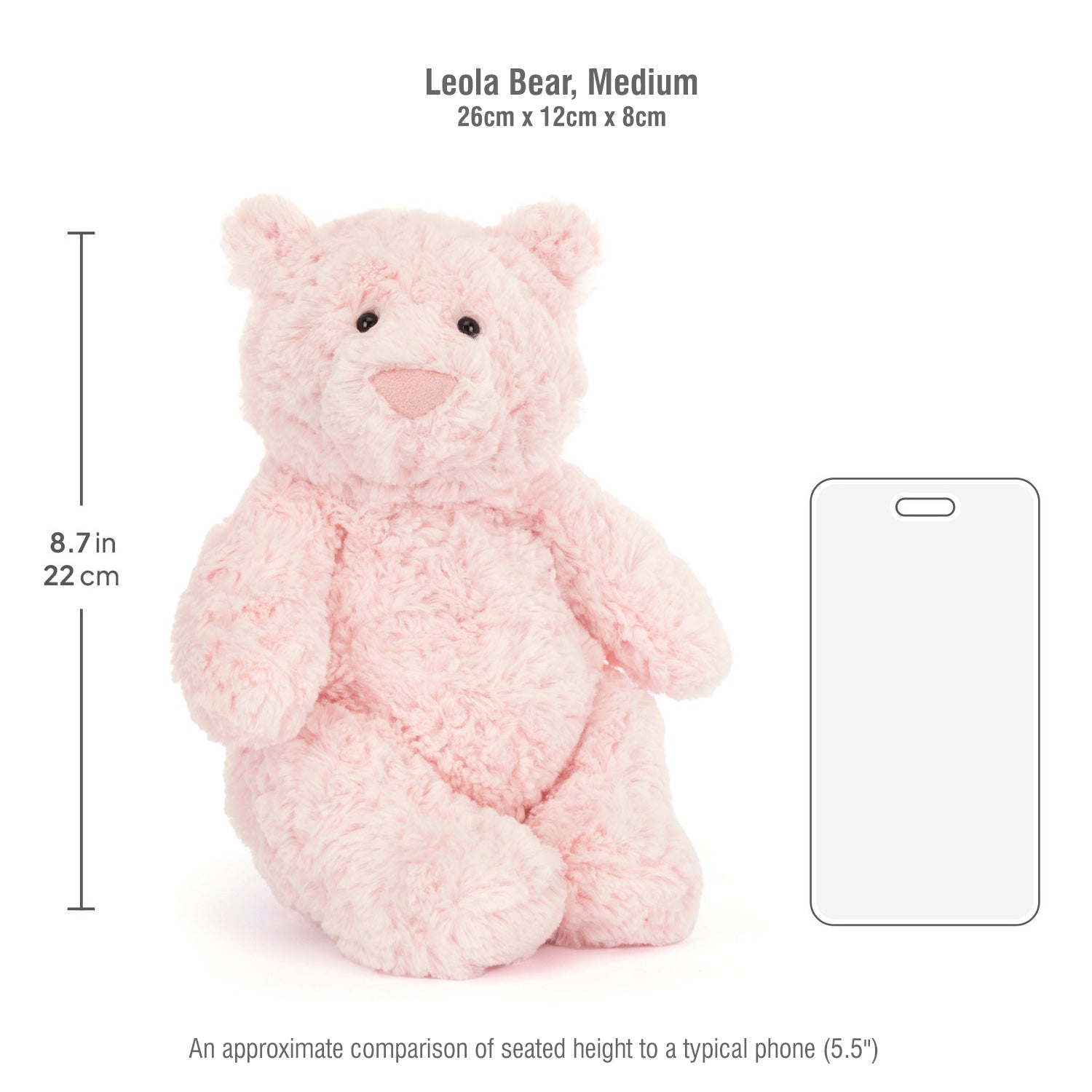 Jellycat soft toy Leola Bear Medium 26cm-BARM2BP