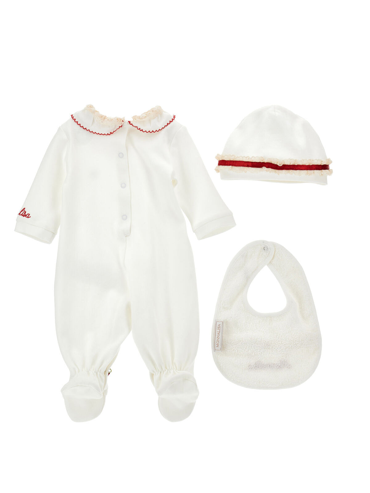 Monnalisa Βρεφικό σετ φορμάκι, σαλιάρα και καπέλο