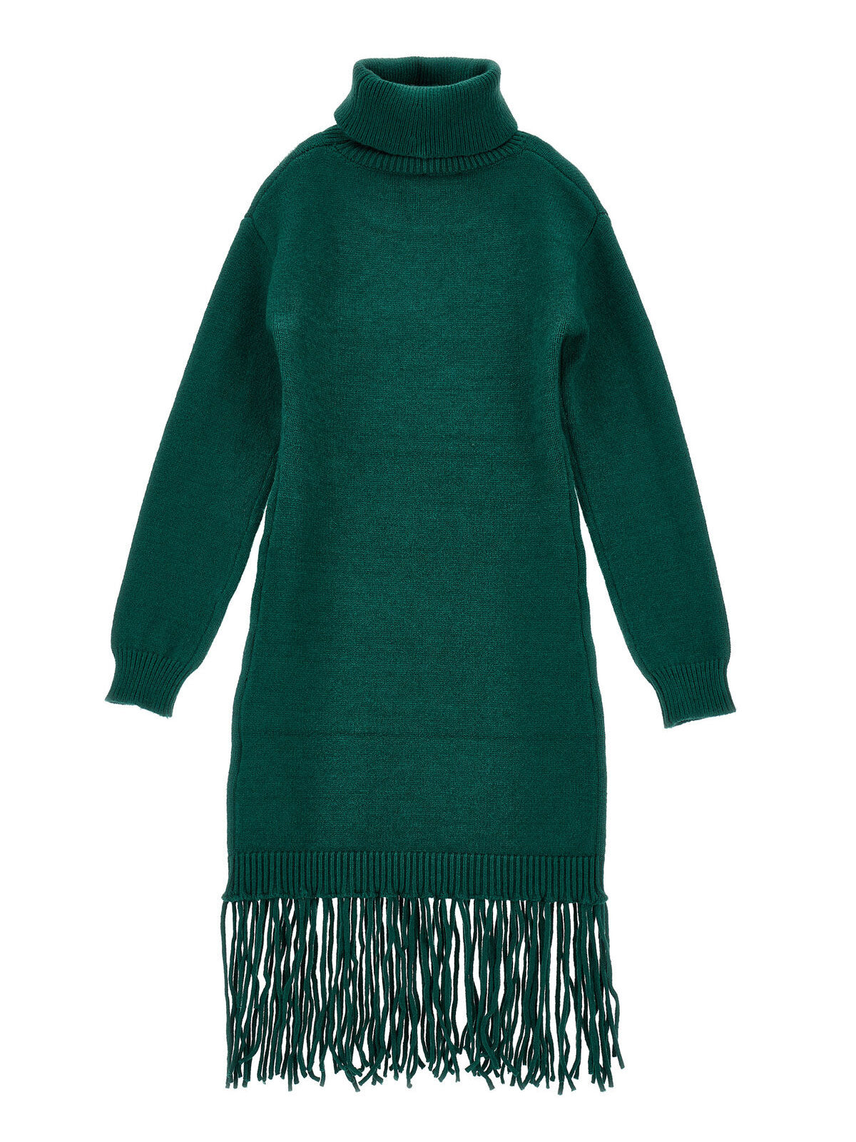Monnalisa Πράσινο Πλεκτό φόρεμα με ψηλό λαιμό και κρόσσια