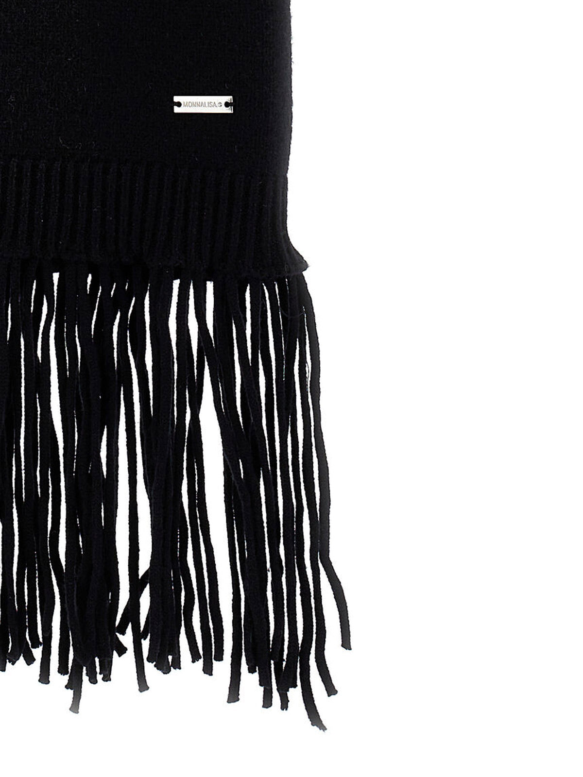 Monnalisa Μαύρο Πλεκτό φόρεμα με ψηλό λαιμό και κρόσσια