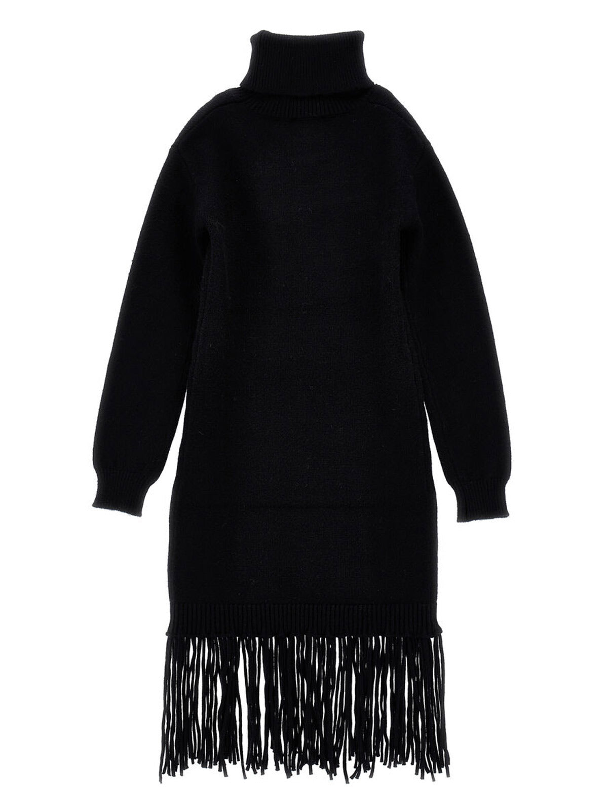 Monnalisa Μαύρο Πλεκτό φόρεμα με ψηλό λαιμό και κρόσσια