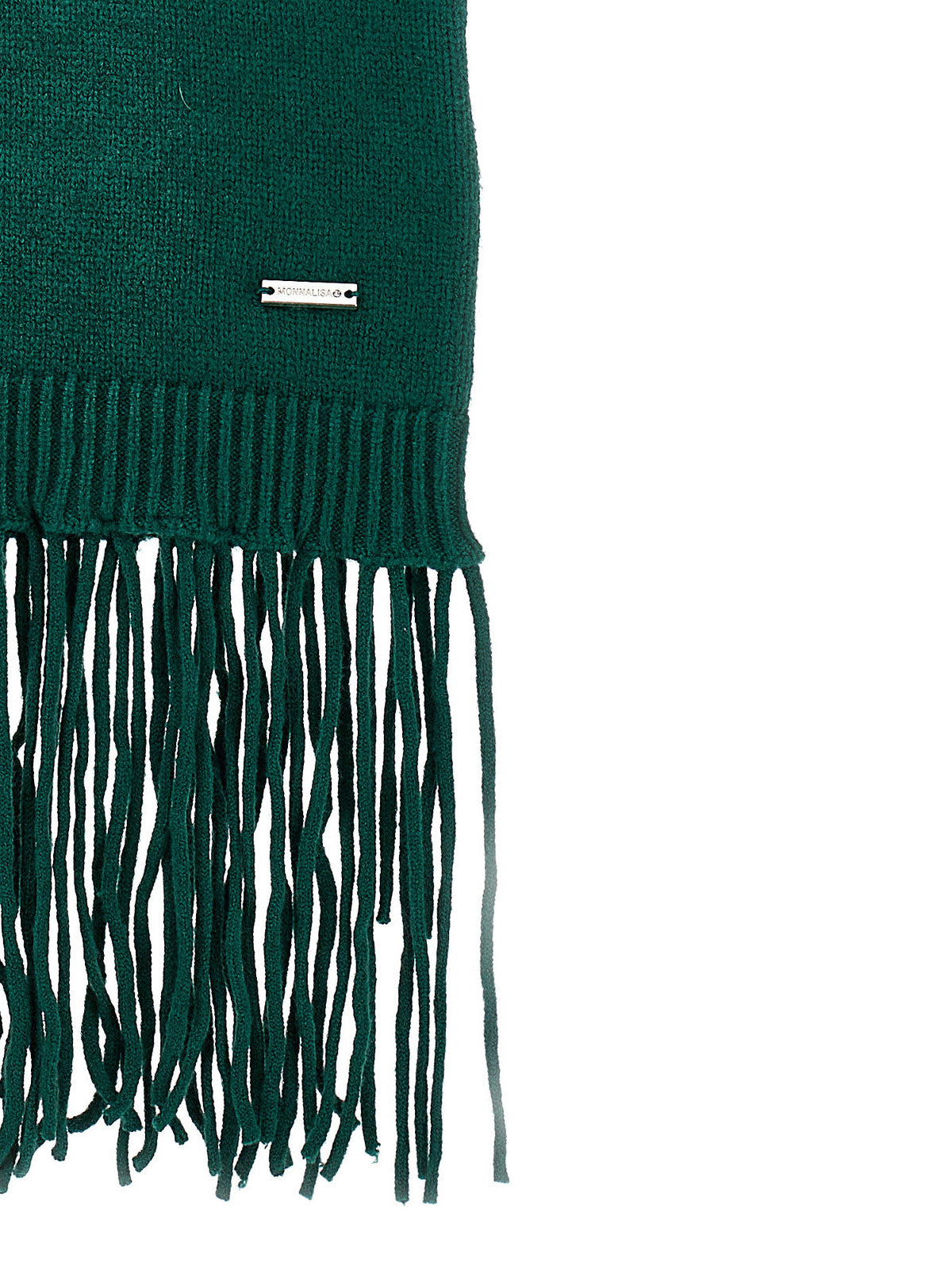 Monnalisa Πράσινο Πλεκτό φόρεμα με ψηλό λαιμό και κρόσσια