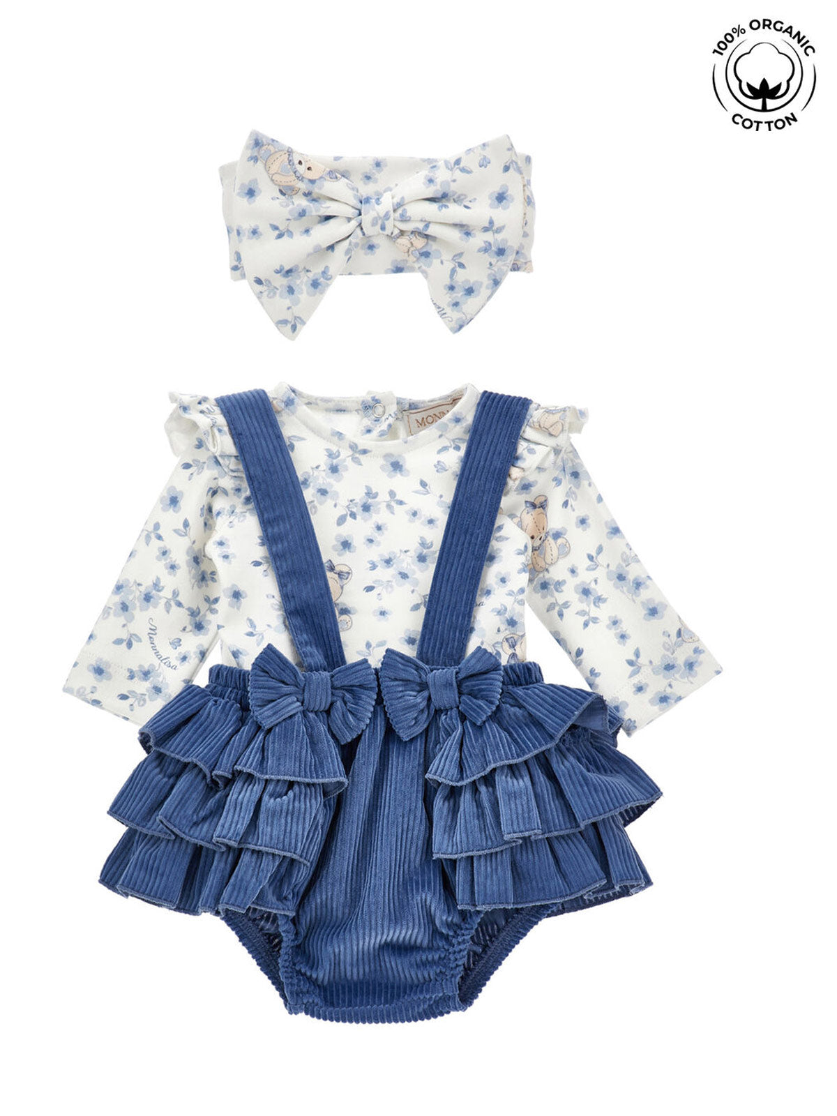 Monnalisa Γαλάζιο Βρεφικό σύνολο με τύπωμα αρκουδάκια