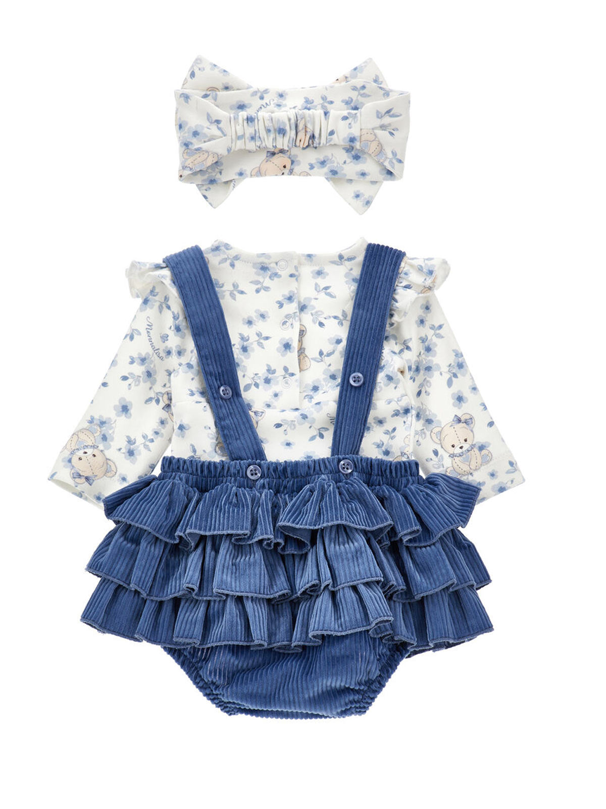Monnalisa Γαλάζιο Βρεφικό σύνολο με τύπωμα αρκουδάκια