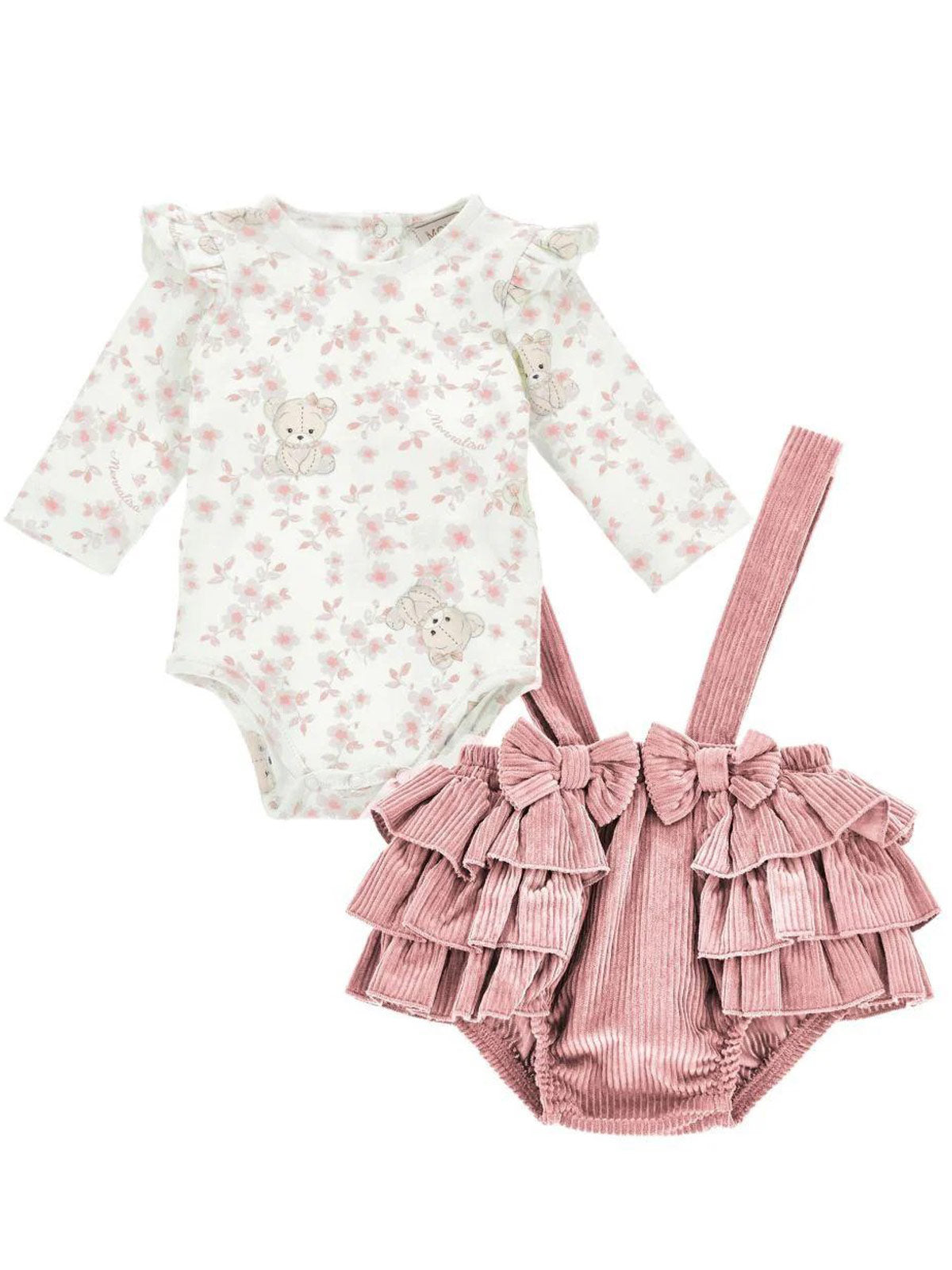 Monnalisa Ροζ Βρεφικό σύνολο με τύπωμα αρκουδάκια