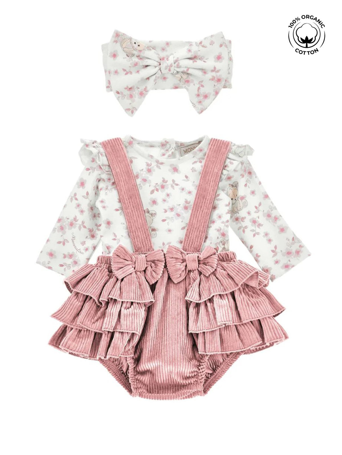 Monnalisa Ροζ Βρεφικό σύνολο με τύπωμα αρκουδάκια