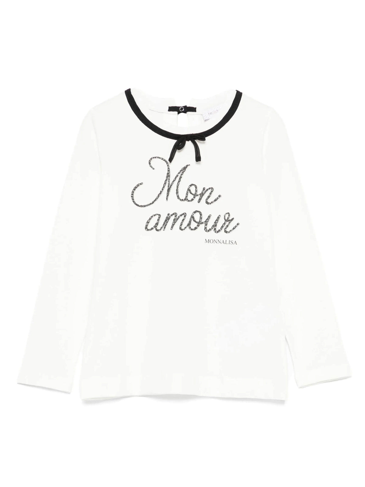 Monnalisa Μπλούζα με φιόγκο και τύπωμα Mon Amour