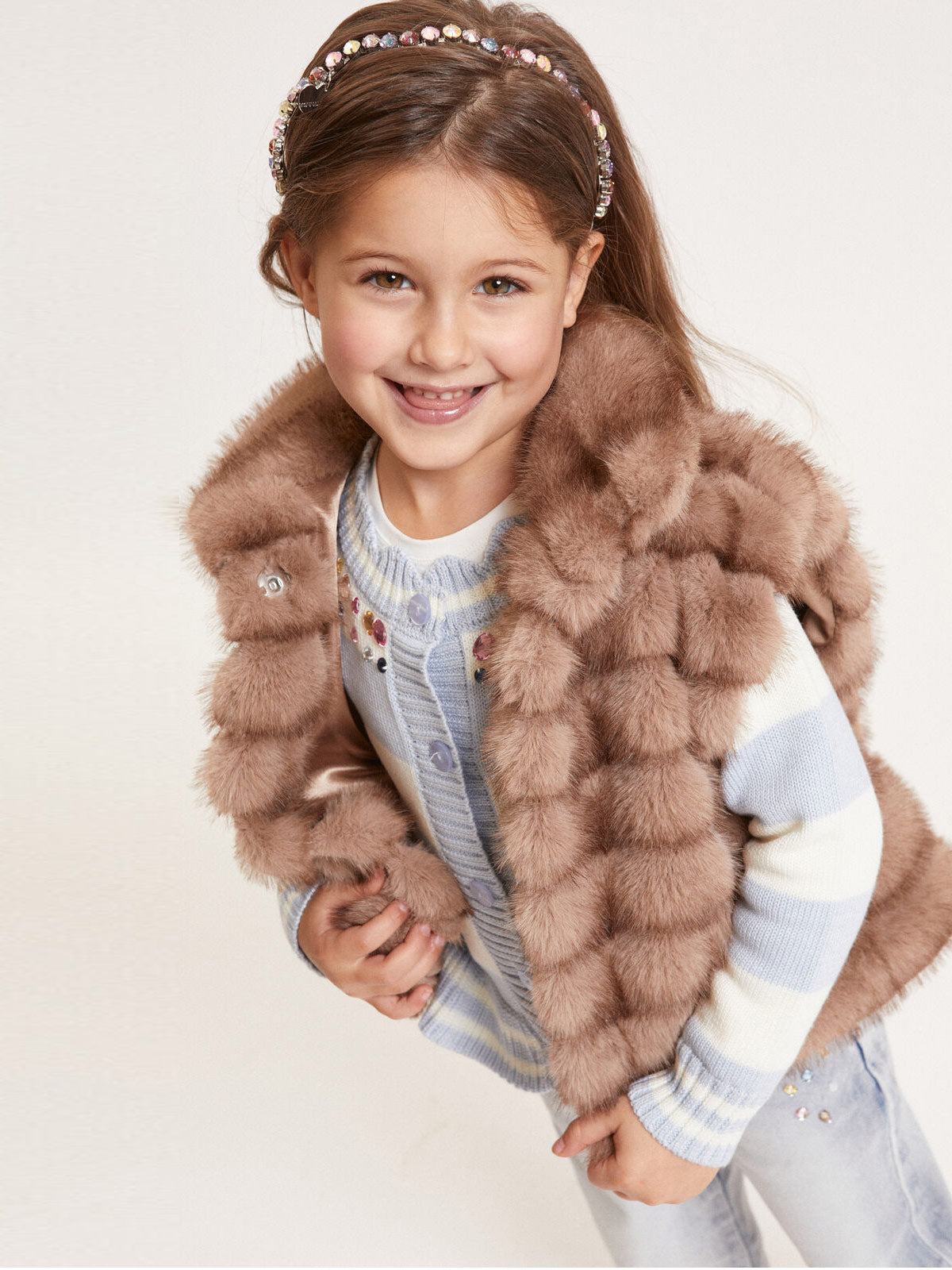 Monnalisa Αμάνικο βελούδινο γούνινο γιλέκο