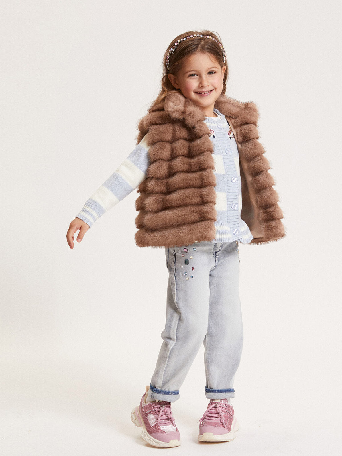 Monnalisa Αμάνικο βελούδινο γούνινο γιλέκο