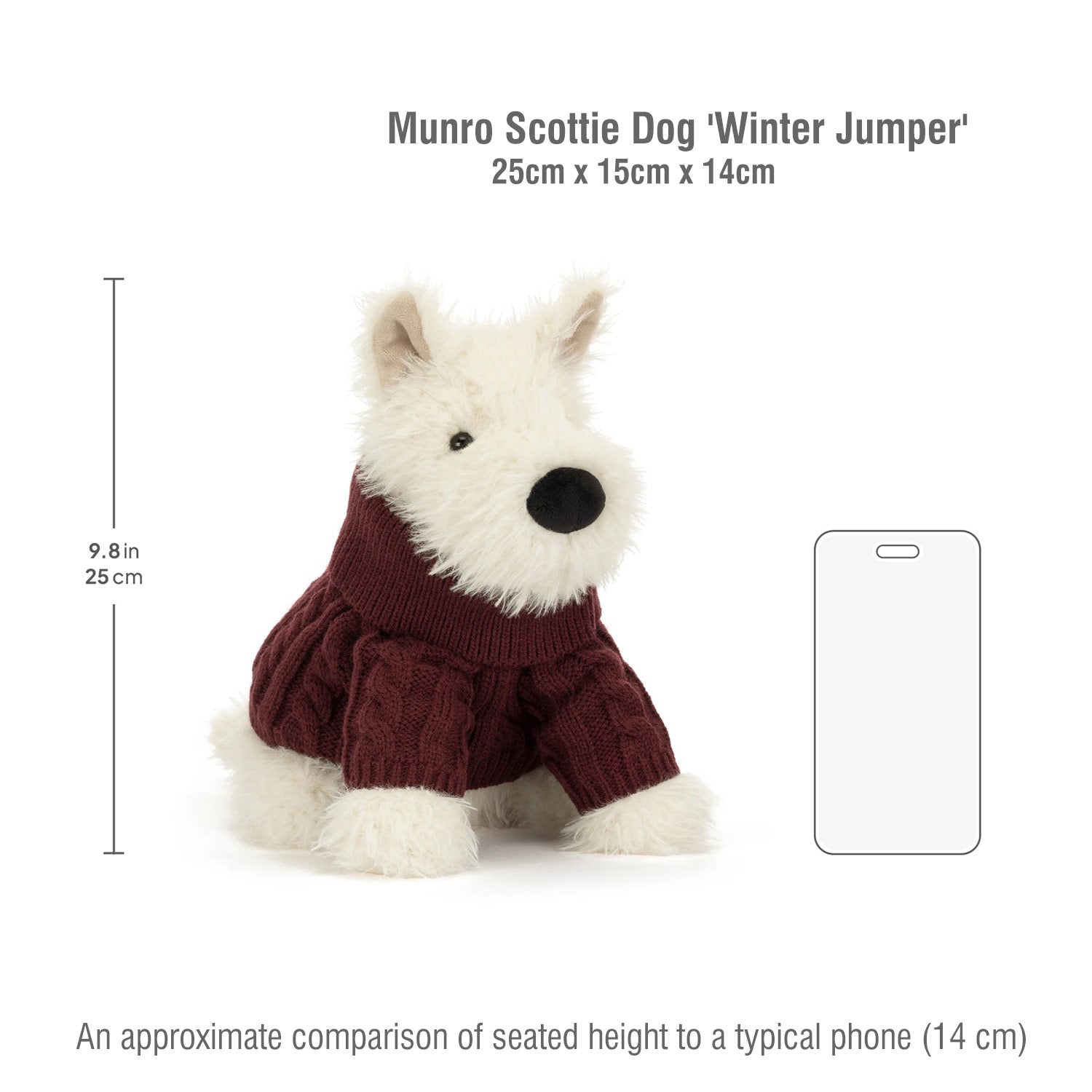 Jellycat Munro Scottie Dog 'Winter Jumper'-MUN2JUM