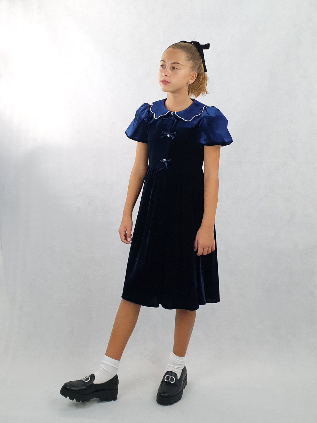 Κοριτσίστικο βελούδινο φόρεμα με στρας - MANILLA Blue