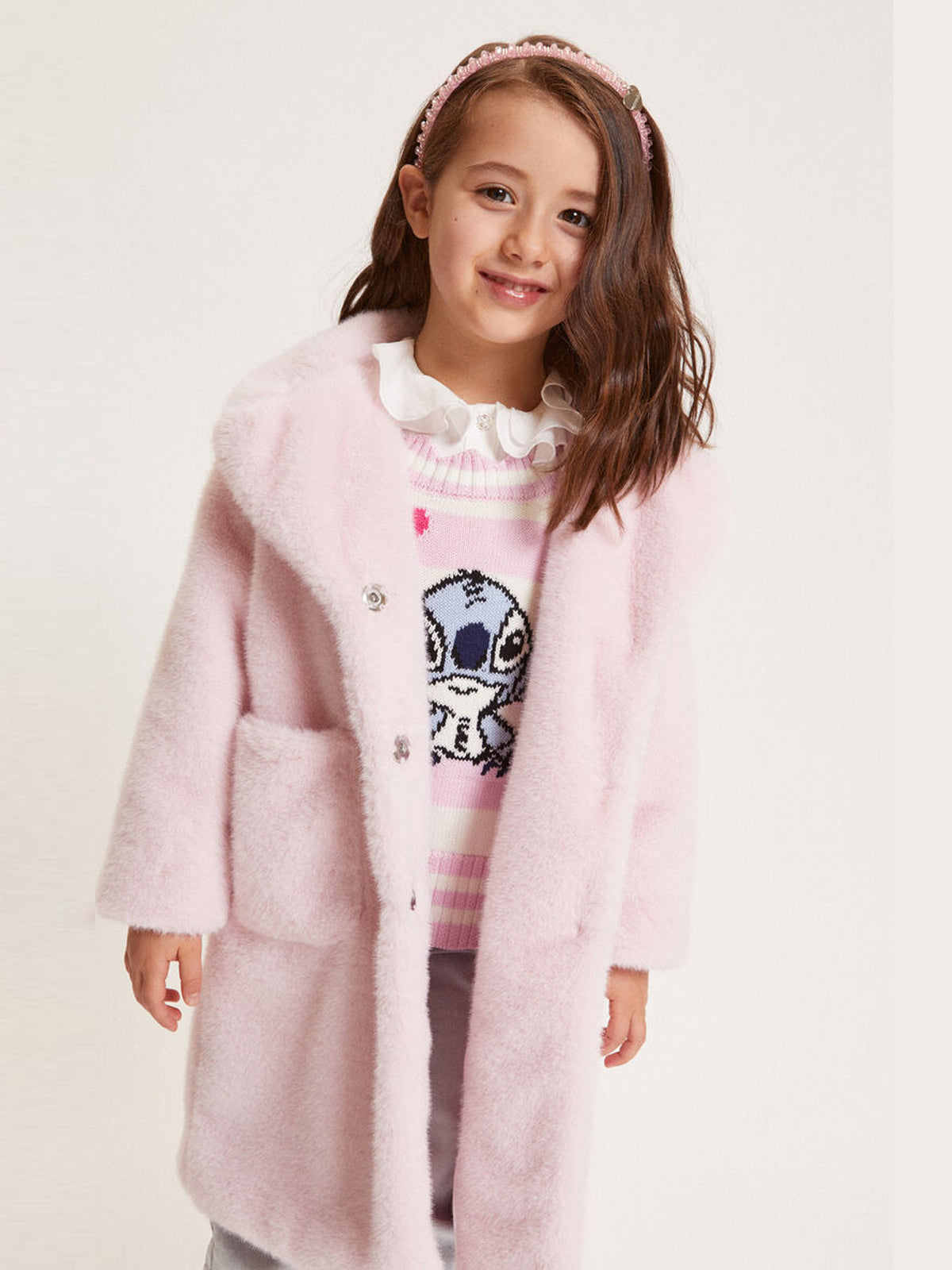 Monnalisa Ροζ Βελούδινο παλτό Teddy για κορίτσια