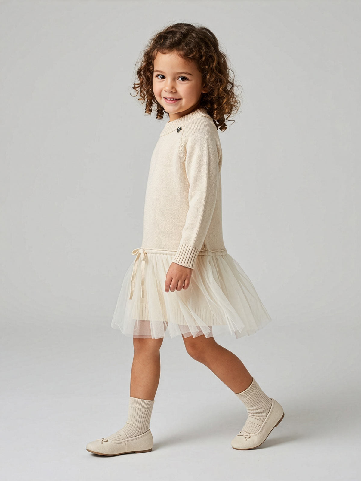 Monnalisa Girl's Wool & Tulle Dress–Cream-17H900