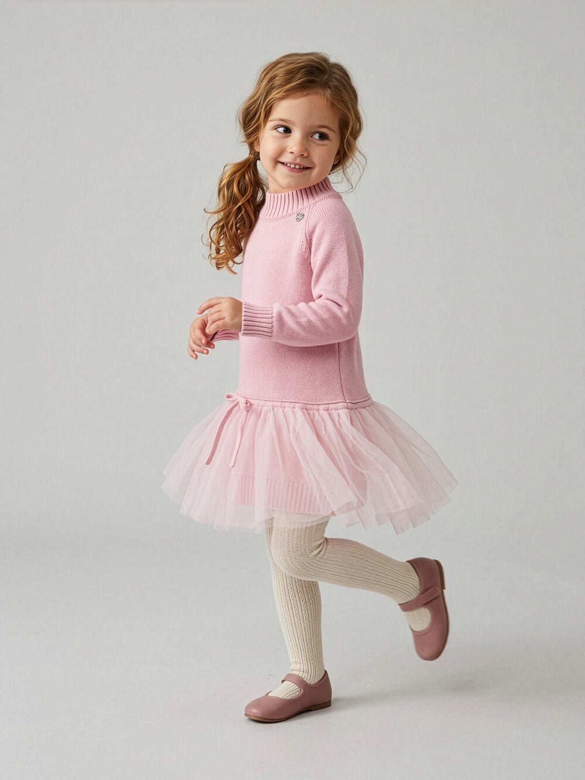 Monnalisa Girl's Wool & Tulle Dress–pink-17H900