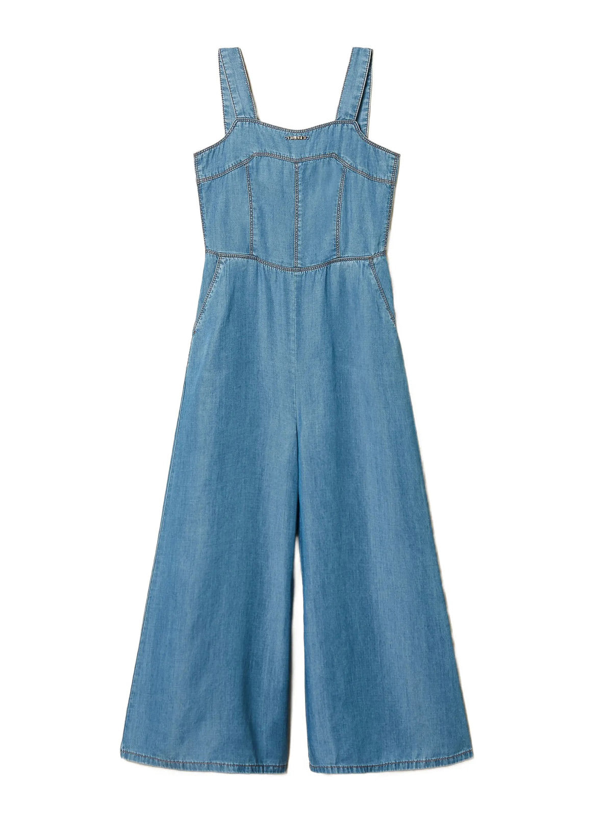 Twinset - Girls' chambray jumpsuit with wide-leg