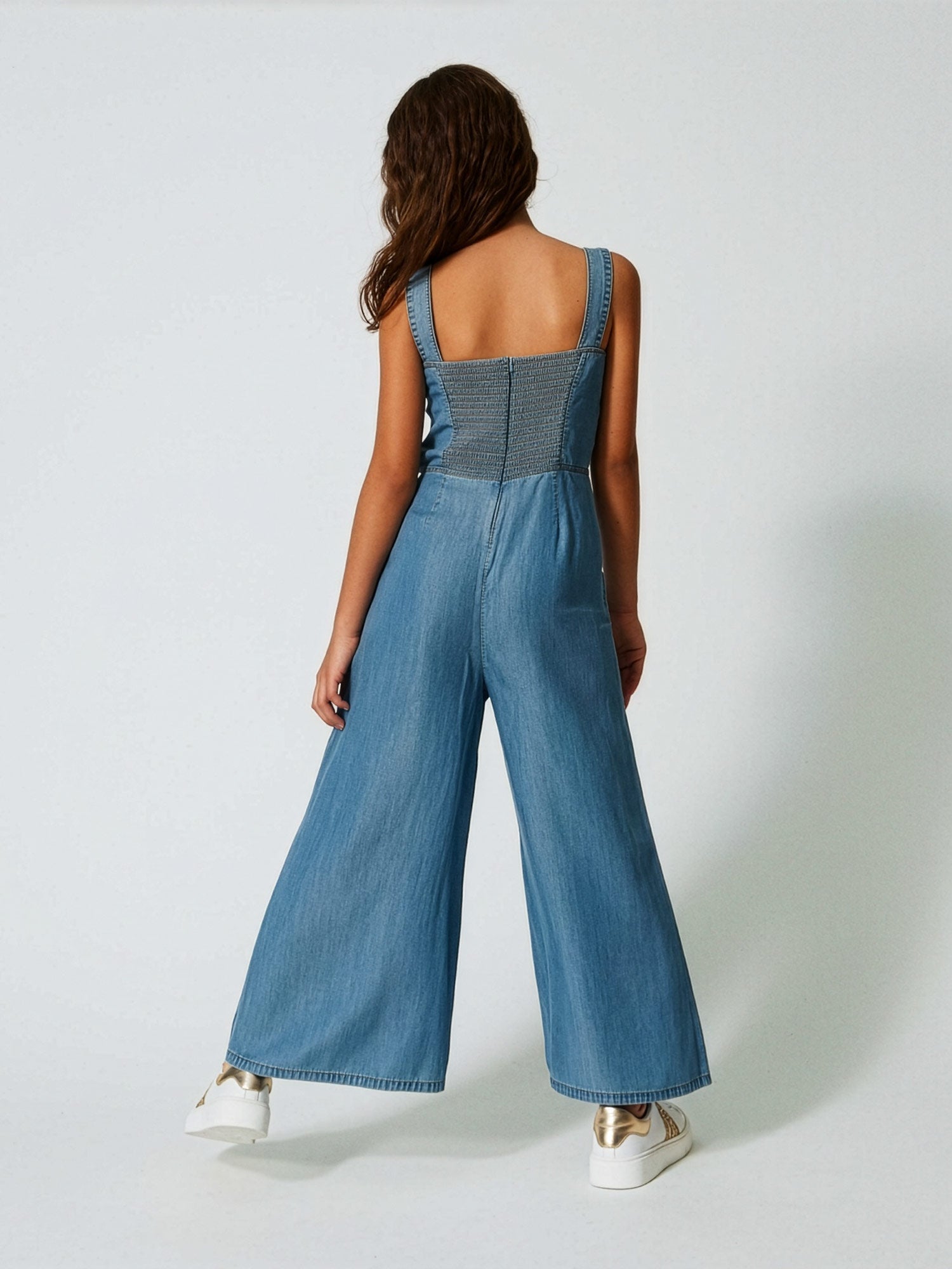 Twinset - Girls' chambray jumpsuit with wide-leg