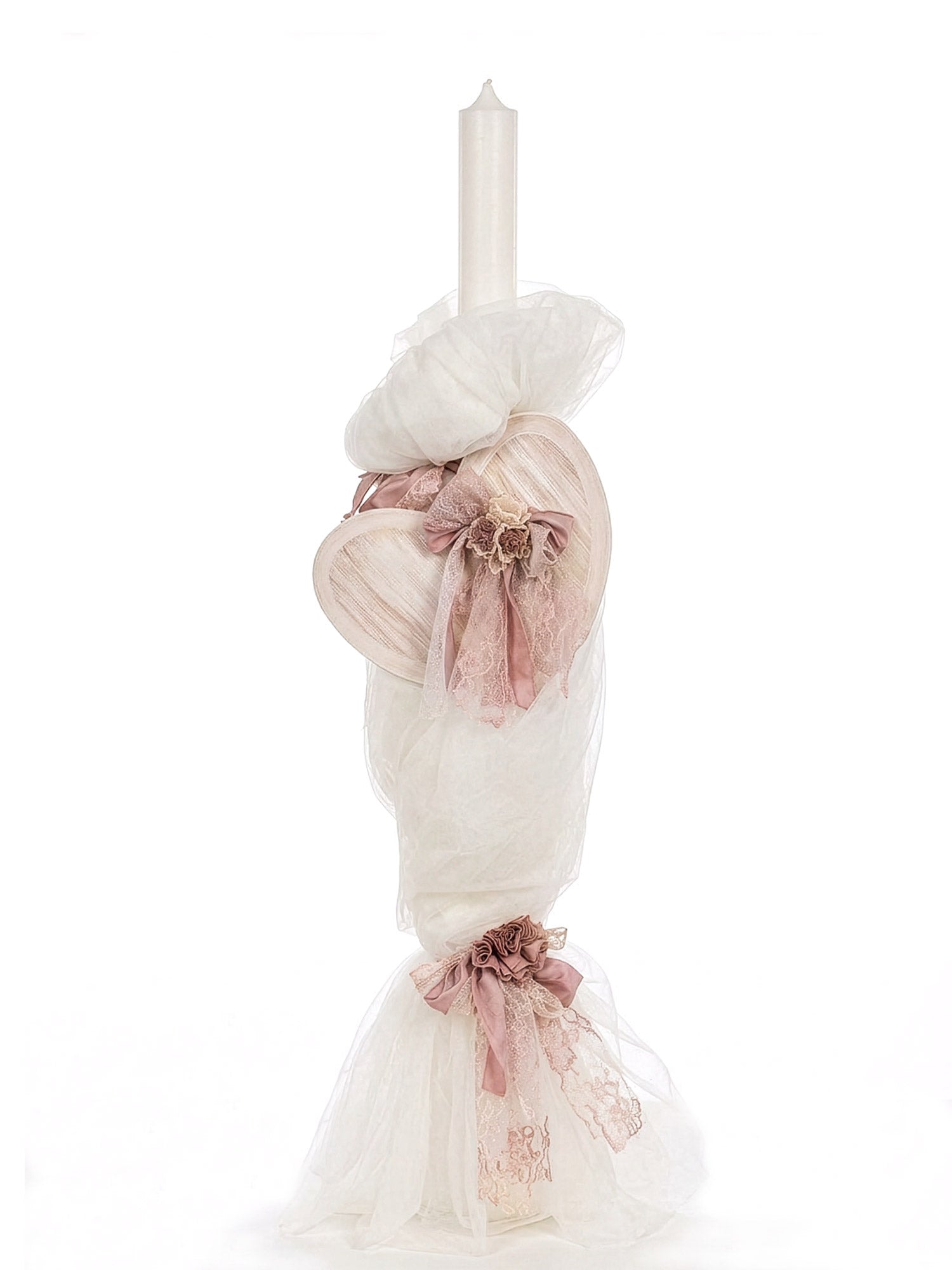 Baptism Girl's candle witht Tulle and lace-Rafaella