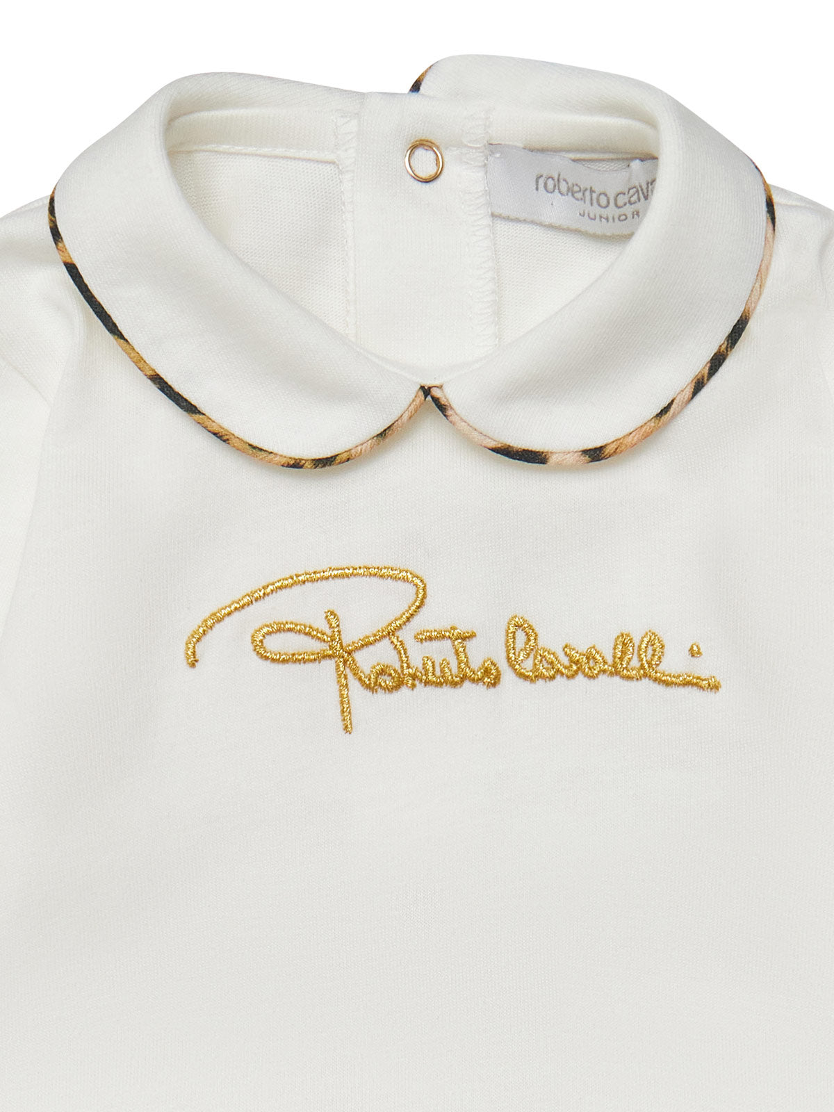 Roberto Cavalli Junior- babysuit with gold embroidered logo