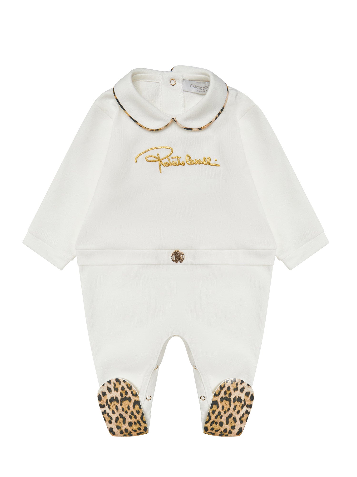 Roberto Cavalli Junior- babysuit with gold embroidered logo