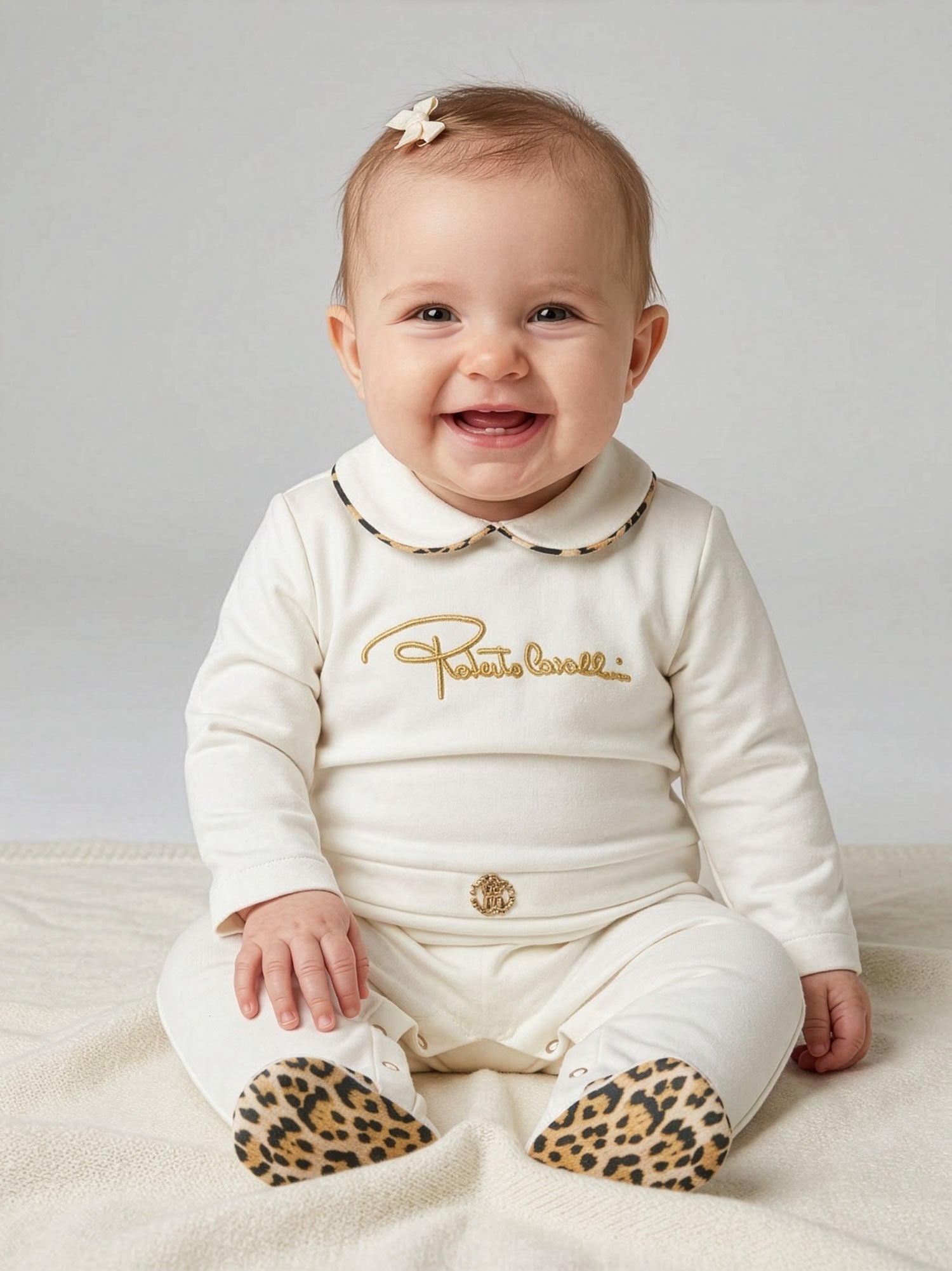Roberto Cavalli Junior- babysuit with gold embroidered logo