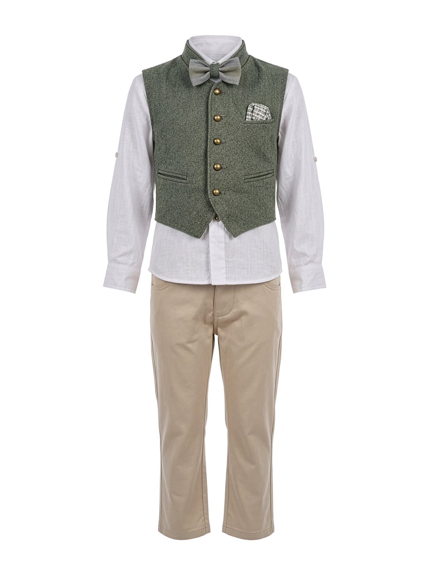 Baptism Boy set 6pcs with jacquard vest - SOLON