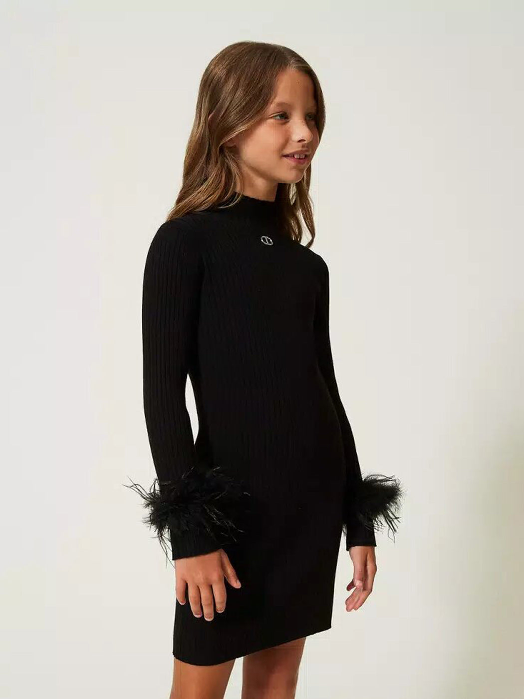 TWINSET Μαύρο κοντό φόρεμα για κορίτσια με φτερά