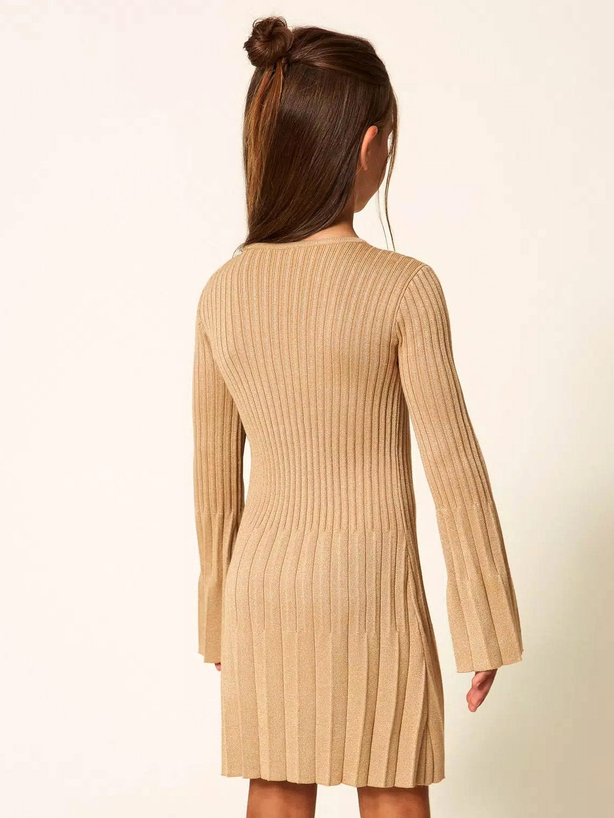 Twinset - Girls' short pleated knit dress with lurex