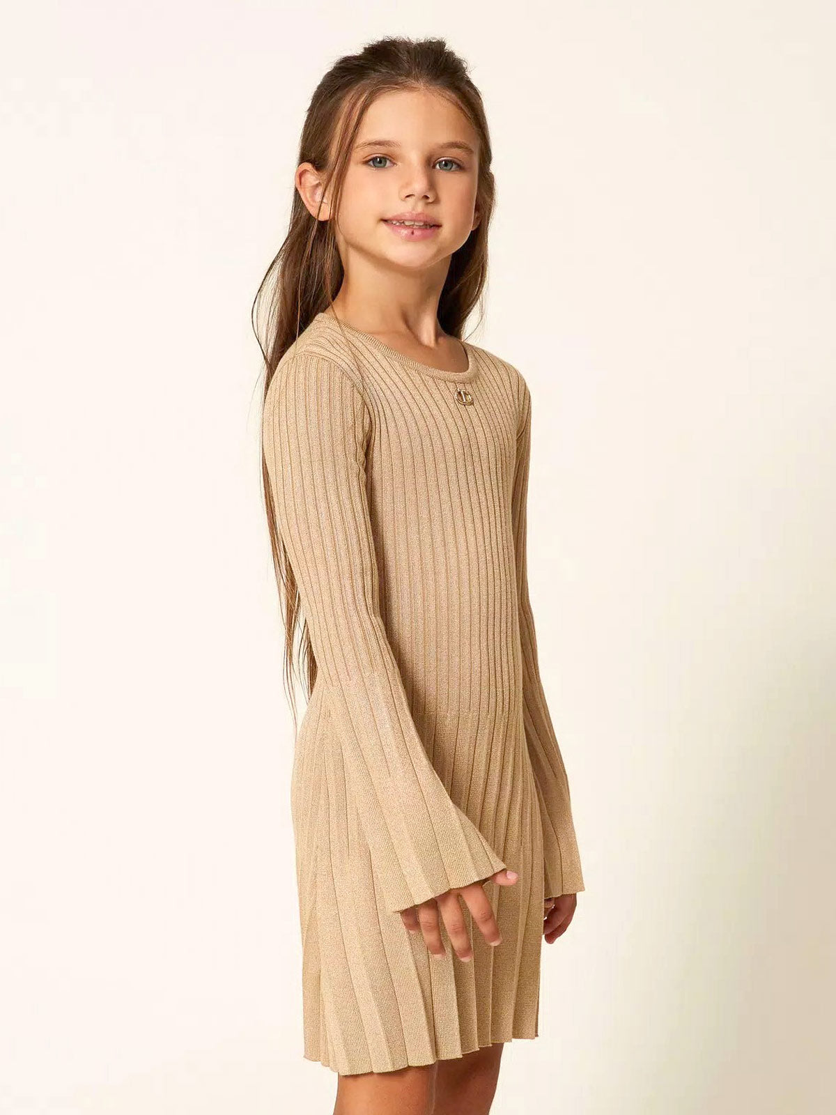 Twinset - Girls' short pleated knit dress with lurex