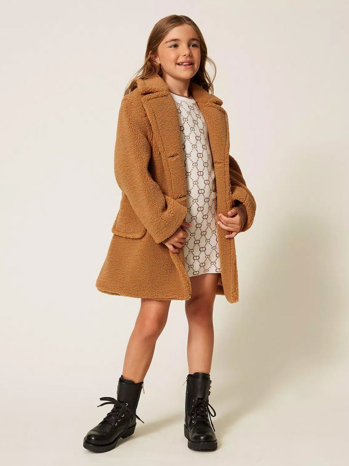 Twinset -Girls’ Short monogram-motif knitted dress