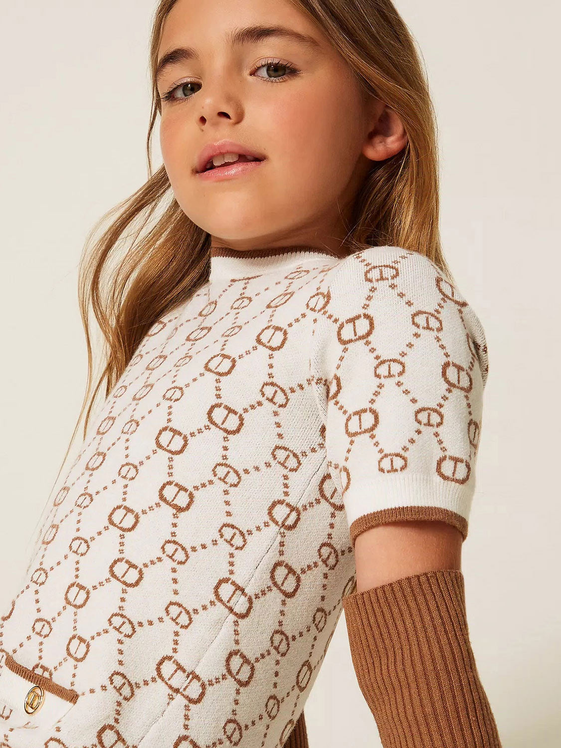 Twinset -Girls’ Short monogram-motif knitted dress