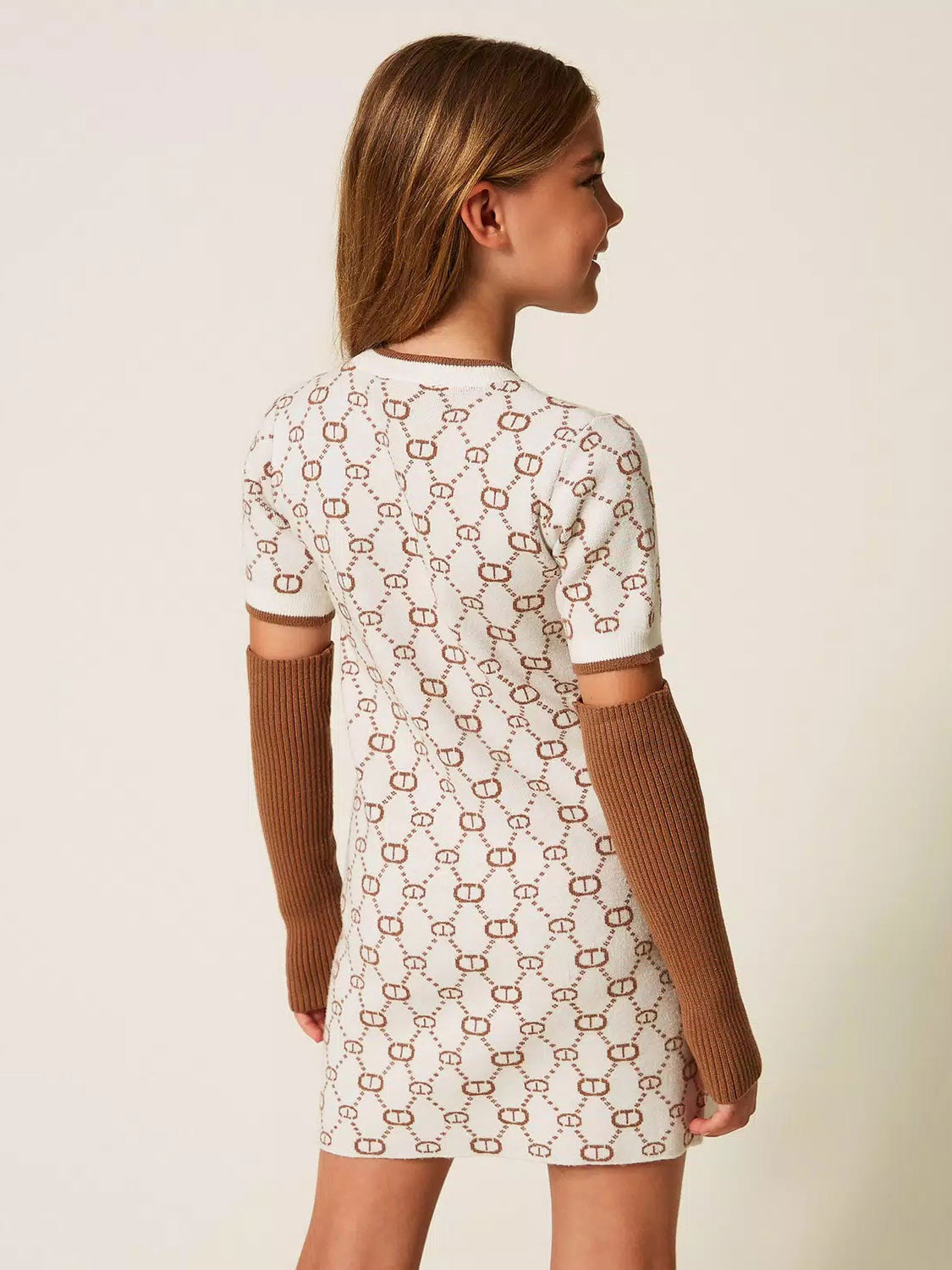 Twinset -Girls’ Short monogram-motif knitted dress