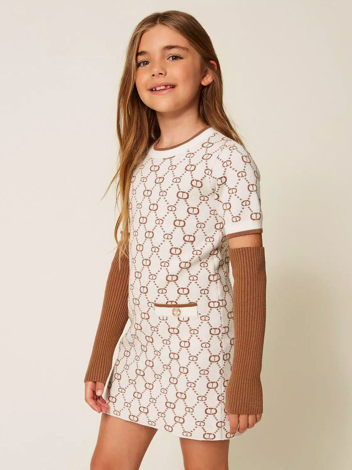 Twinset -Girls’ Short monogram-motif knitted dress