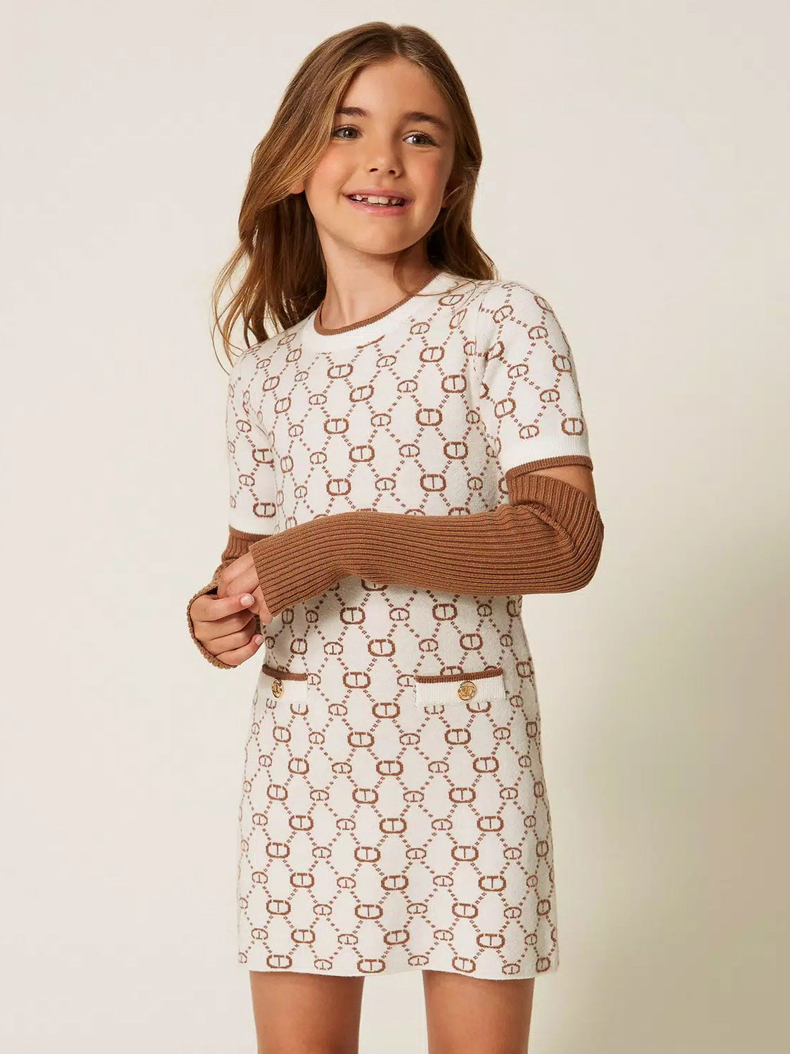 Twinset -Girls’ Short monogram-motif knitted dress