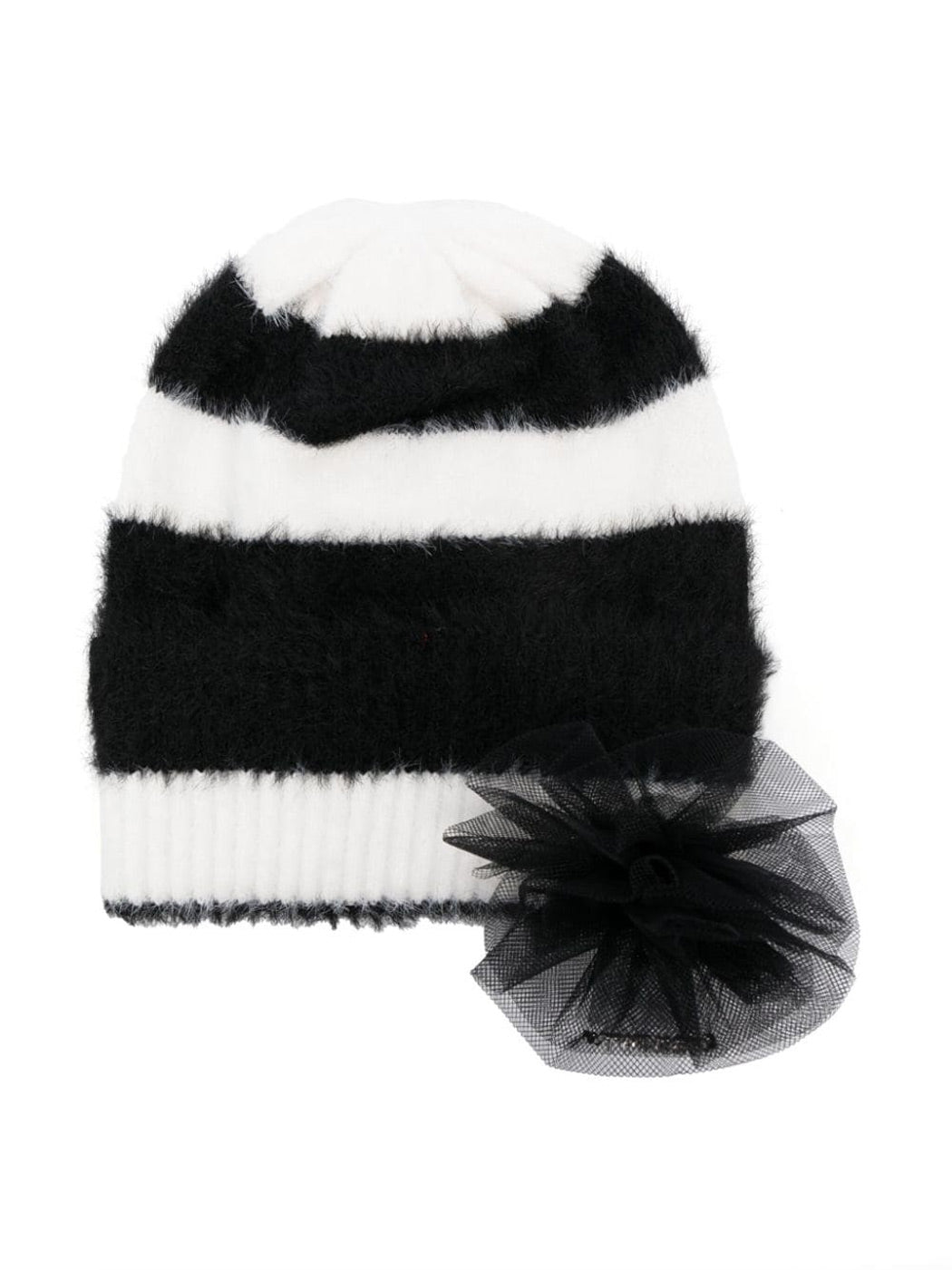 TWINSET Girl's Striped beanie-Hat with brooch - 232GJ4385