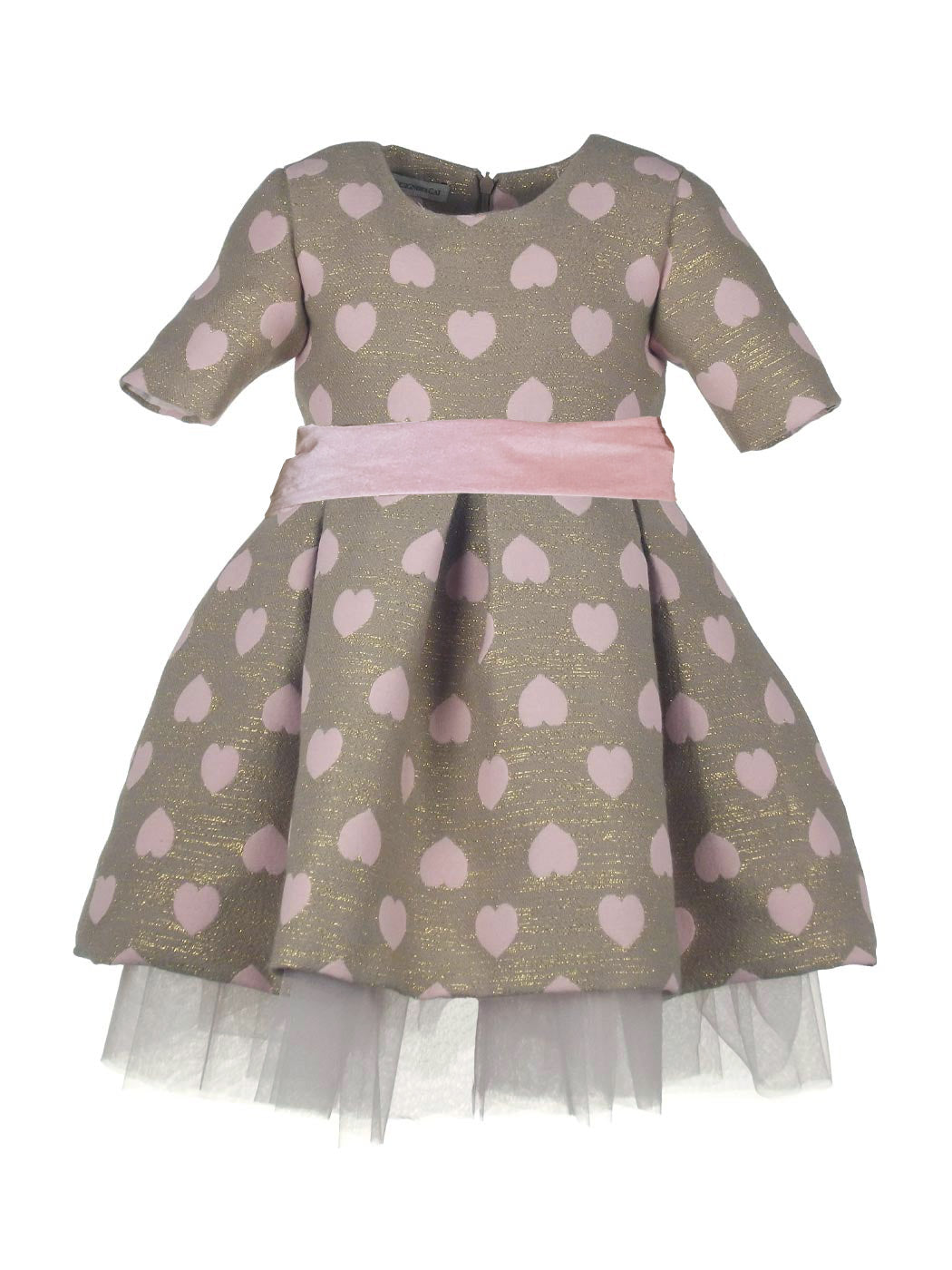Girl's Dress with pink Jacquard hearts-ABEE