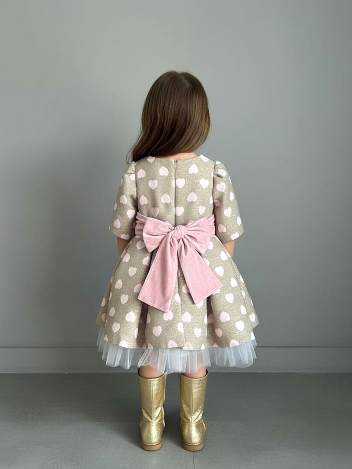 Girl's Dress with pink Jacquard hearts-ABEE