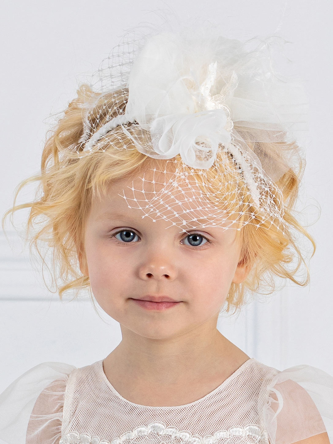 Girl's Headband with veil and feathers-ALBINA