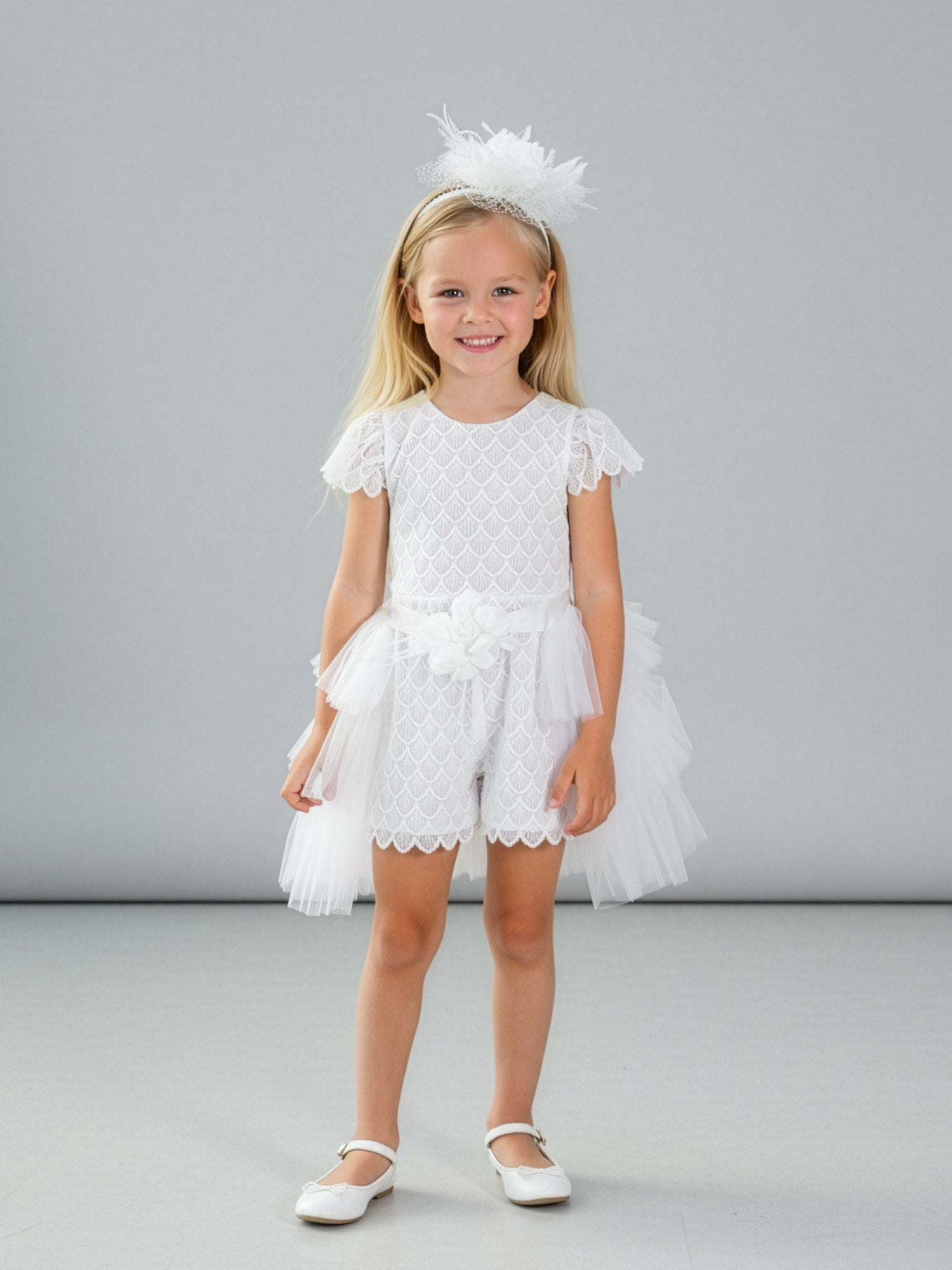 Girl's Lace dress with a detachable tail-AMALIA