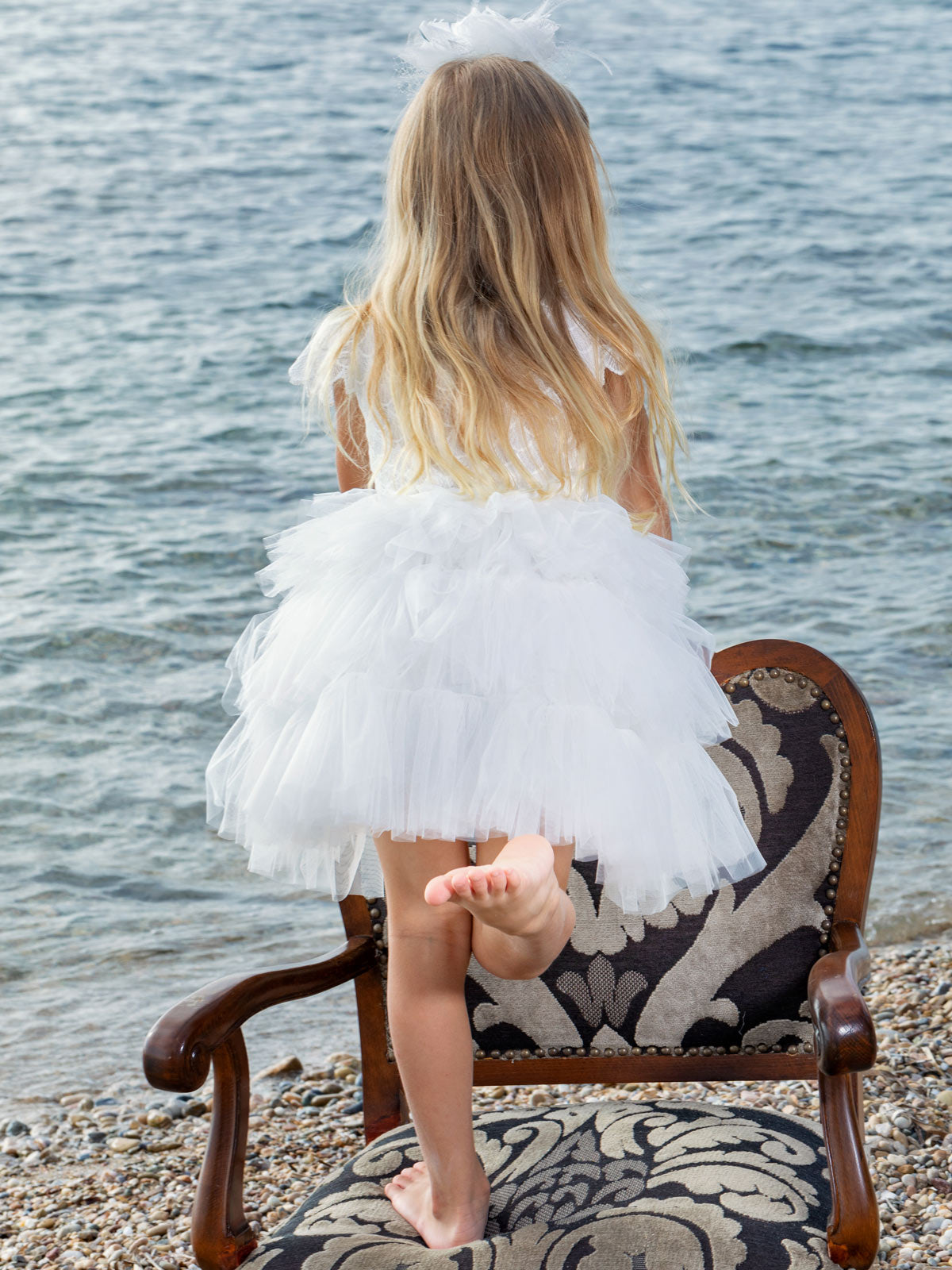 Girl's Lace dress with a detachable tail-AMALIA