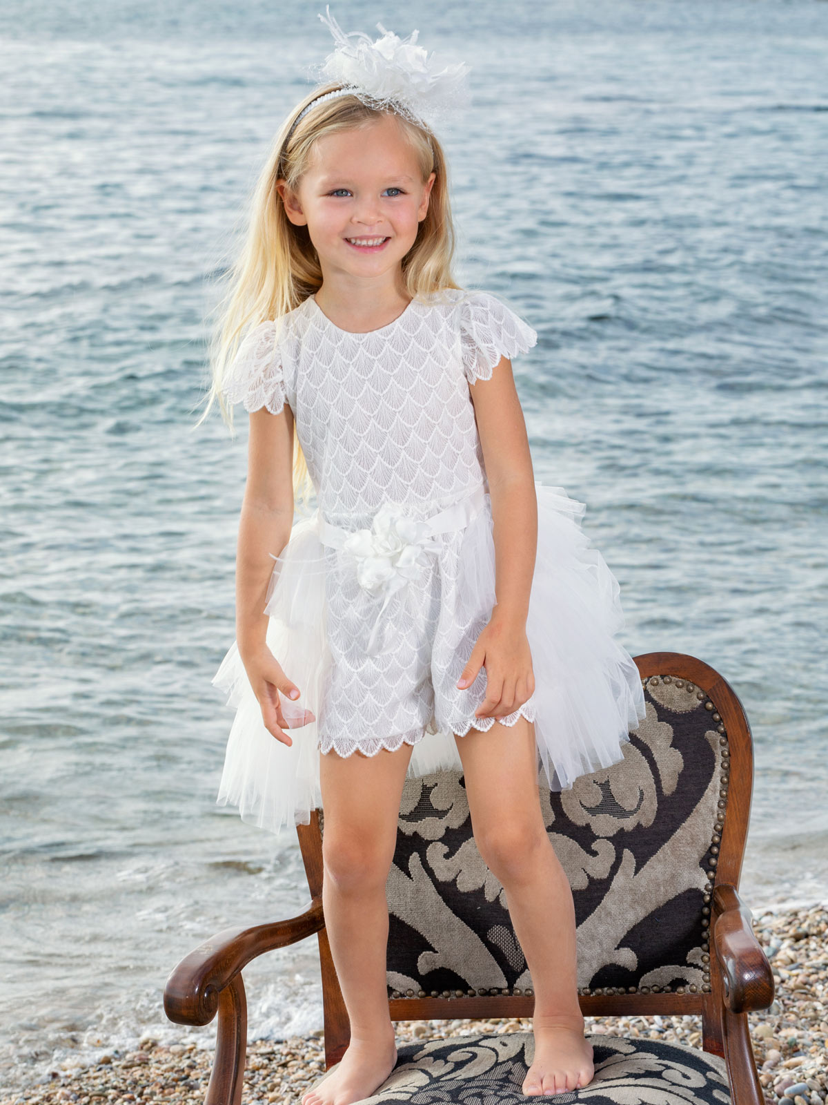 Girl's Lace dress with a detachable tail-AMALIA
