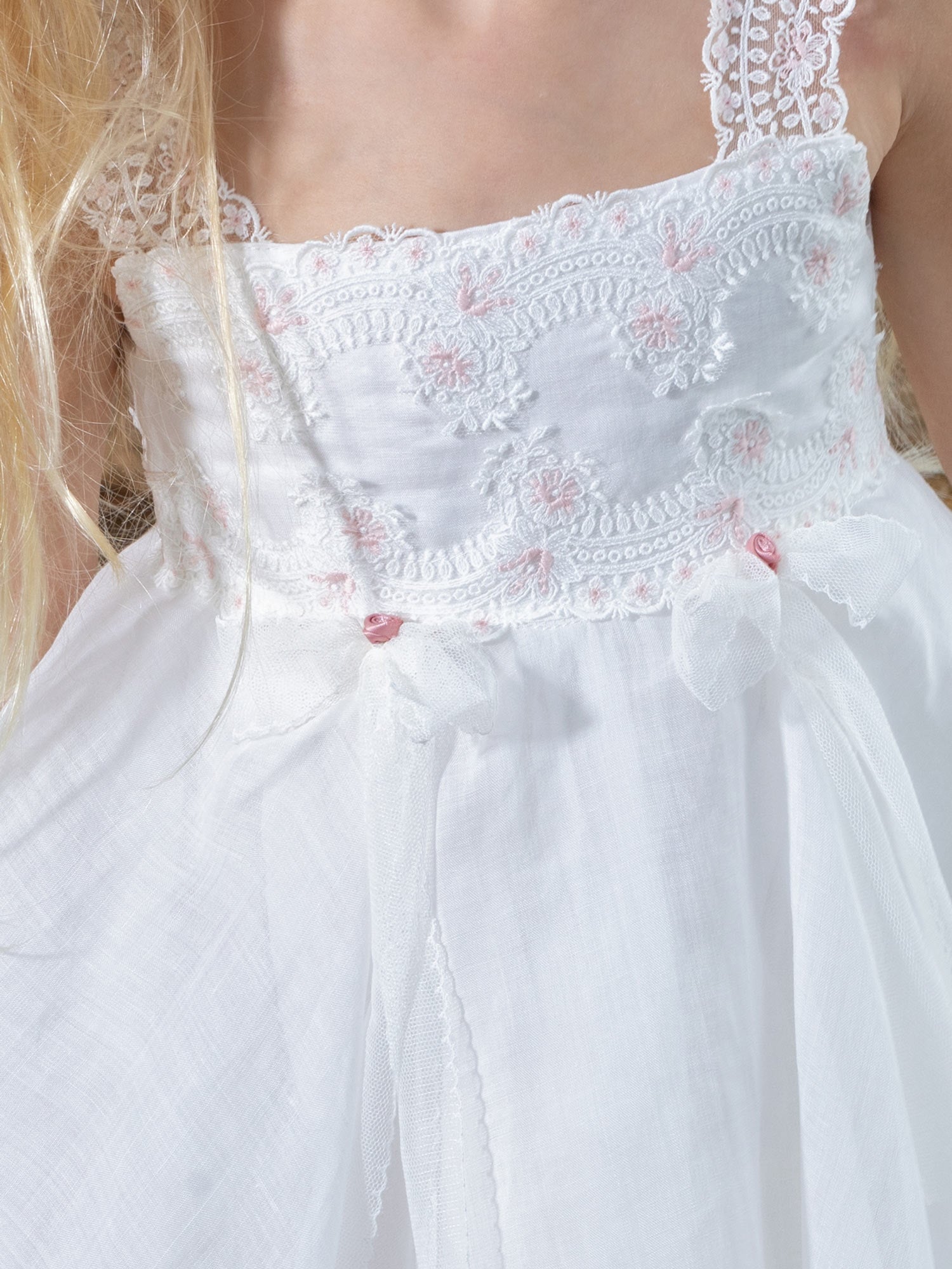Αμάνικο φόρεμα βάπτισης με κεντημένη δαντέλα-AMATA
