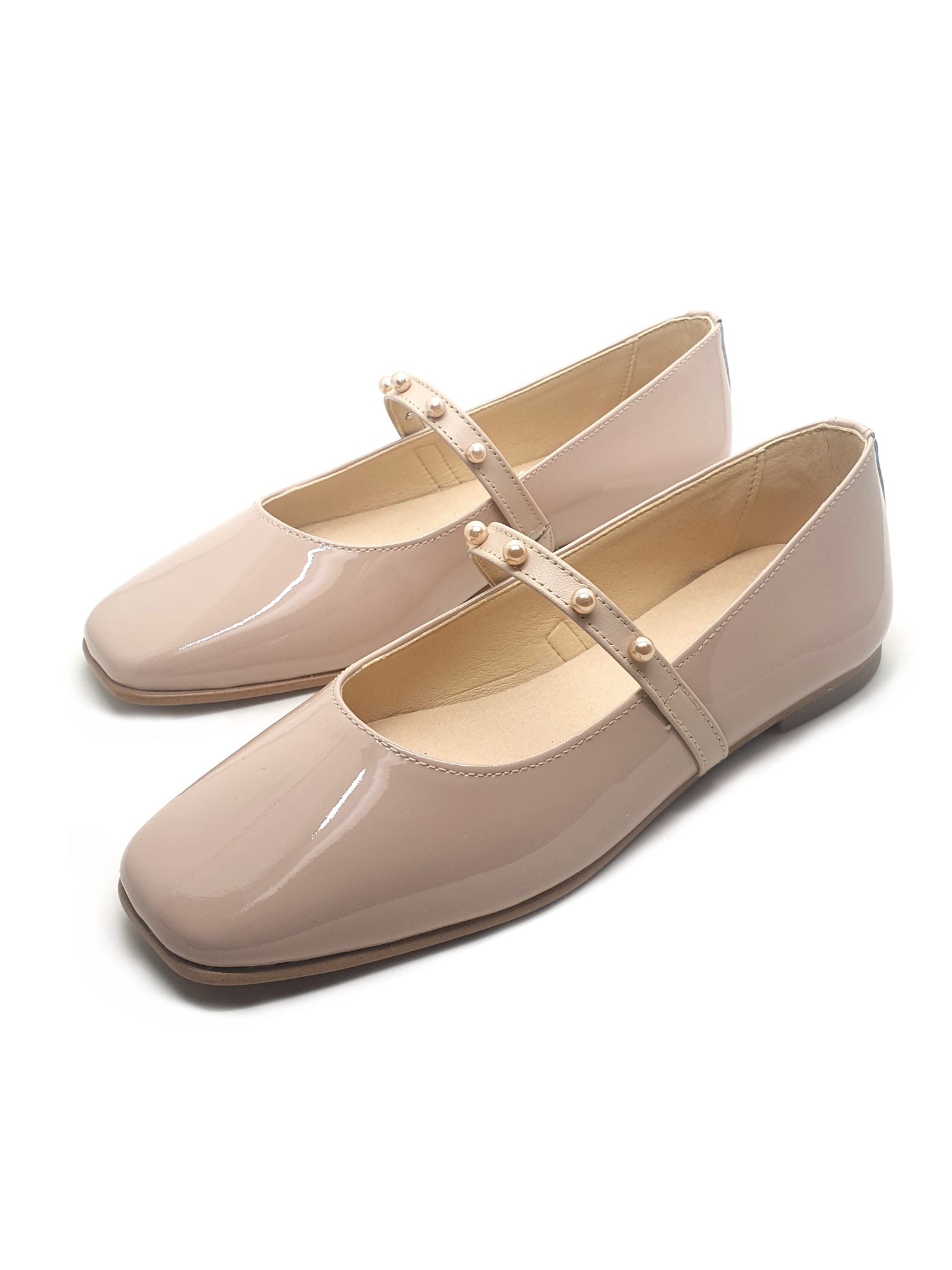 Kid's flat ballerinas leather shoes with pearls