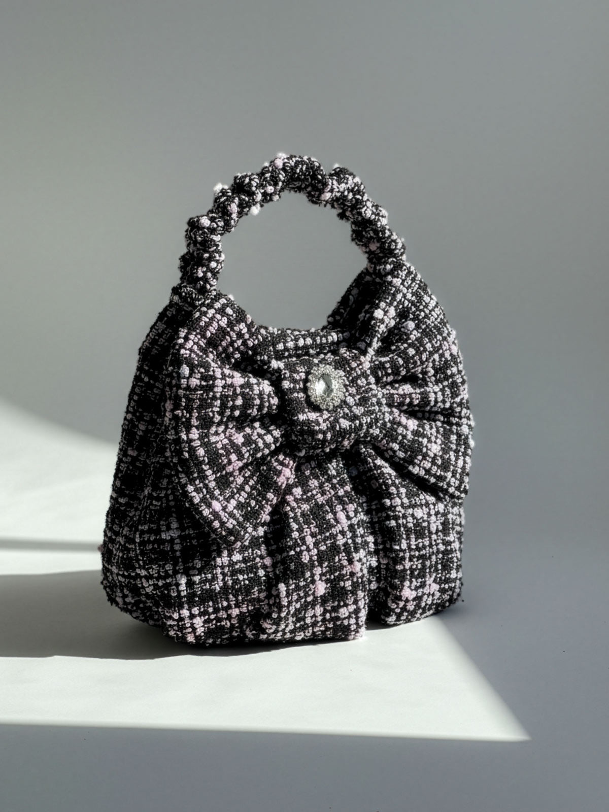 Stone accessory-embellished tweed mini bag-01445000013