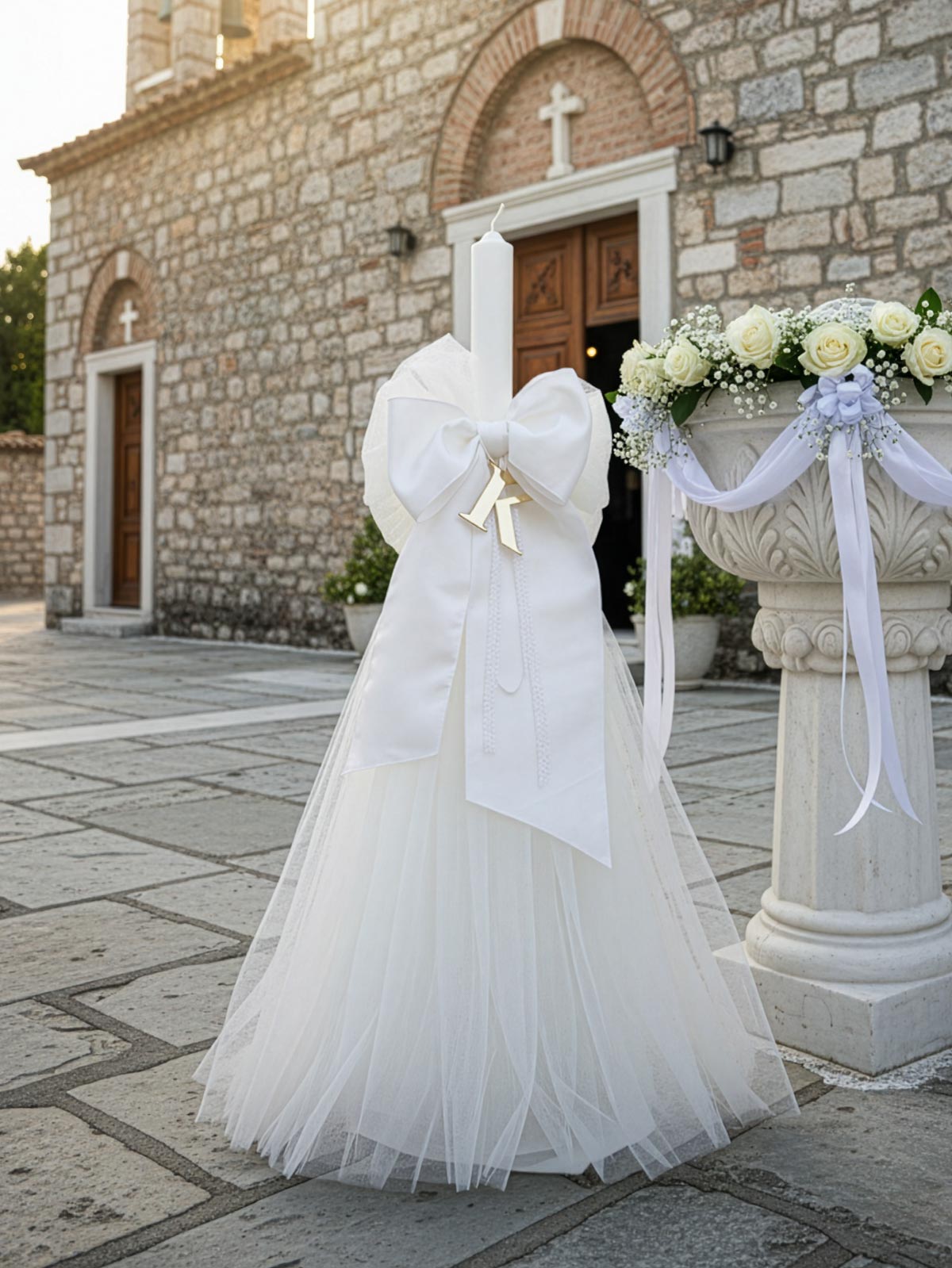 Christening candle with silk bow - LATONA