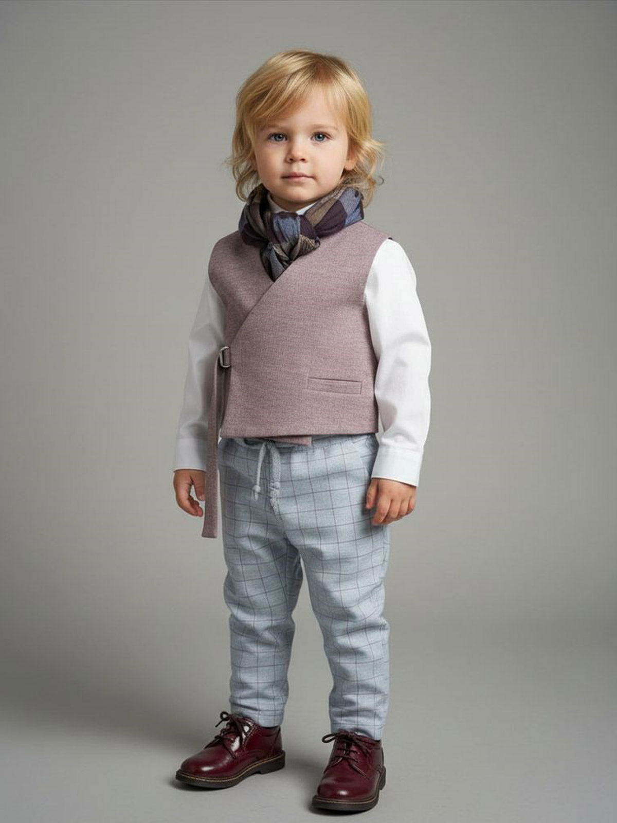 Checkered cotton suit for boys Set of 5 pieces - BERT