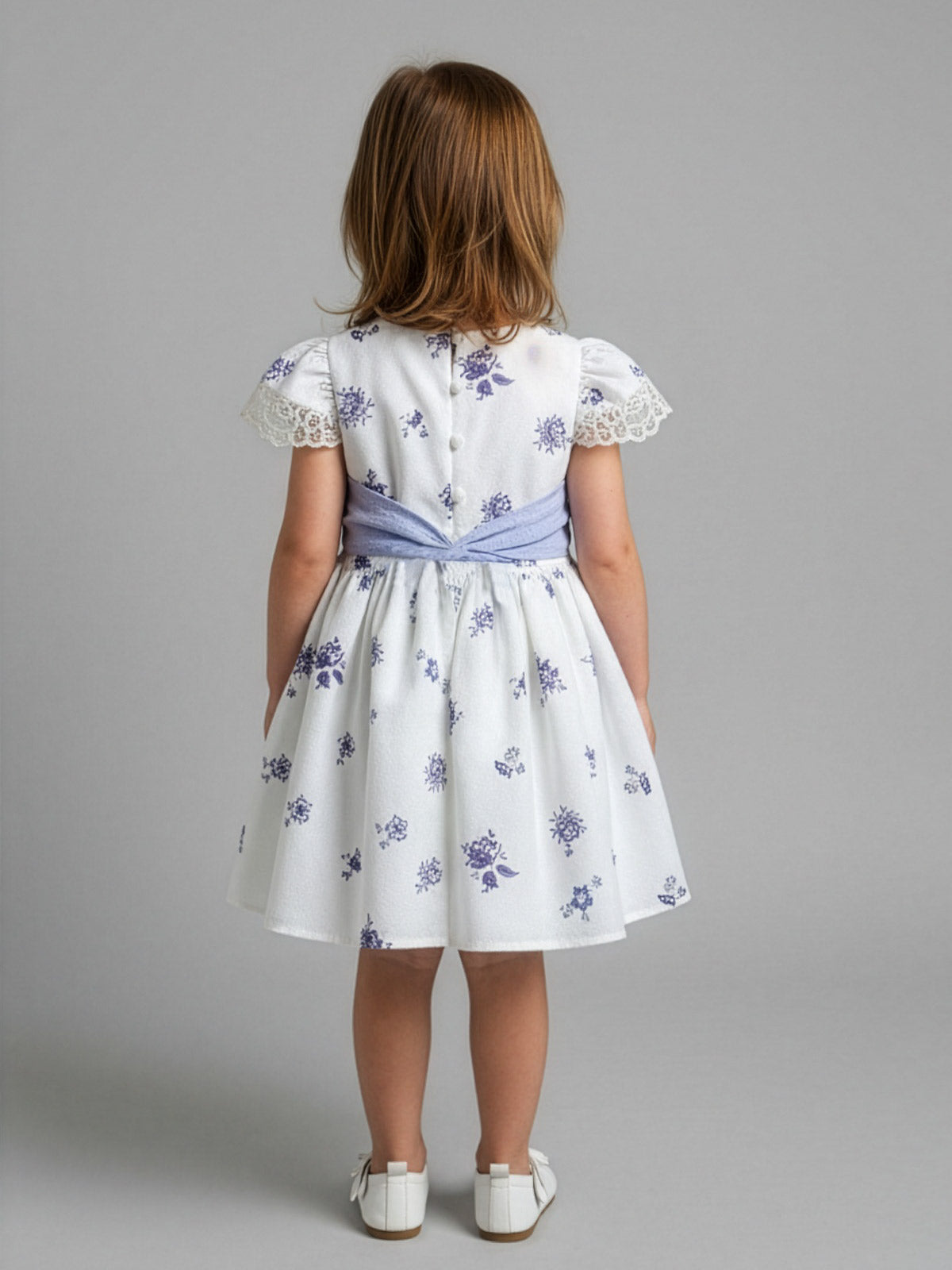 Girl's cotton pique dress with print-Cherries lilac