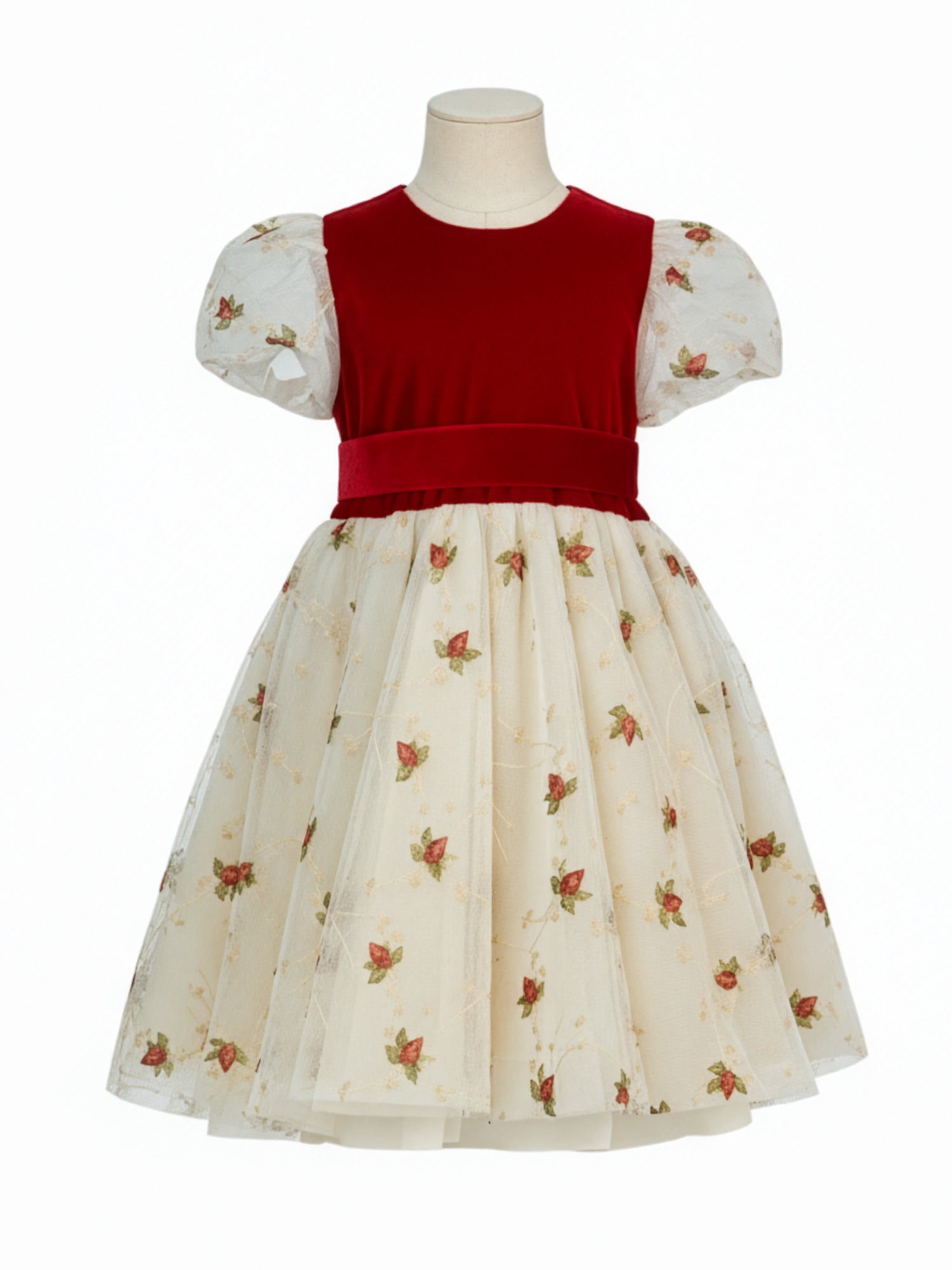 Girl's embroidered dress with silk velvet - CHRISTMAS FLOWER