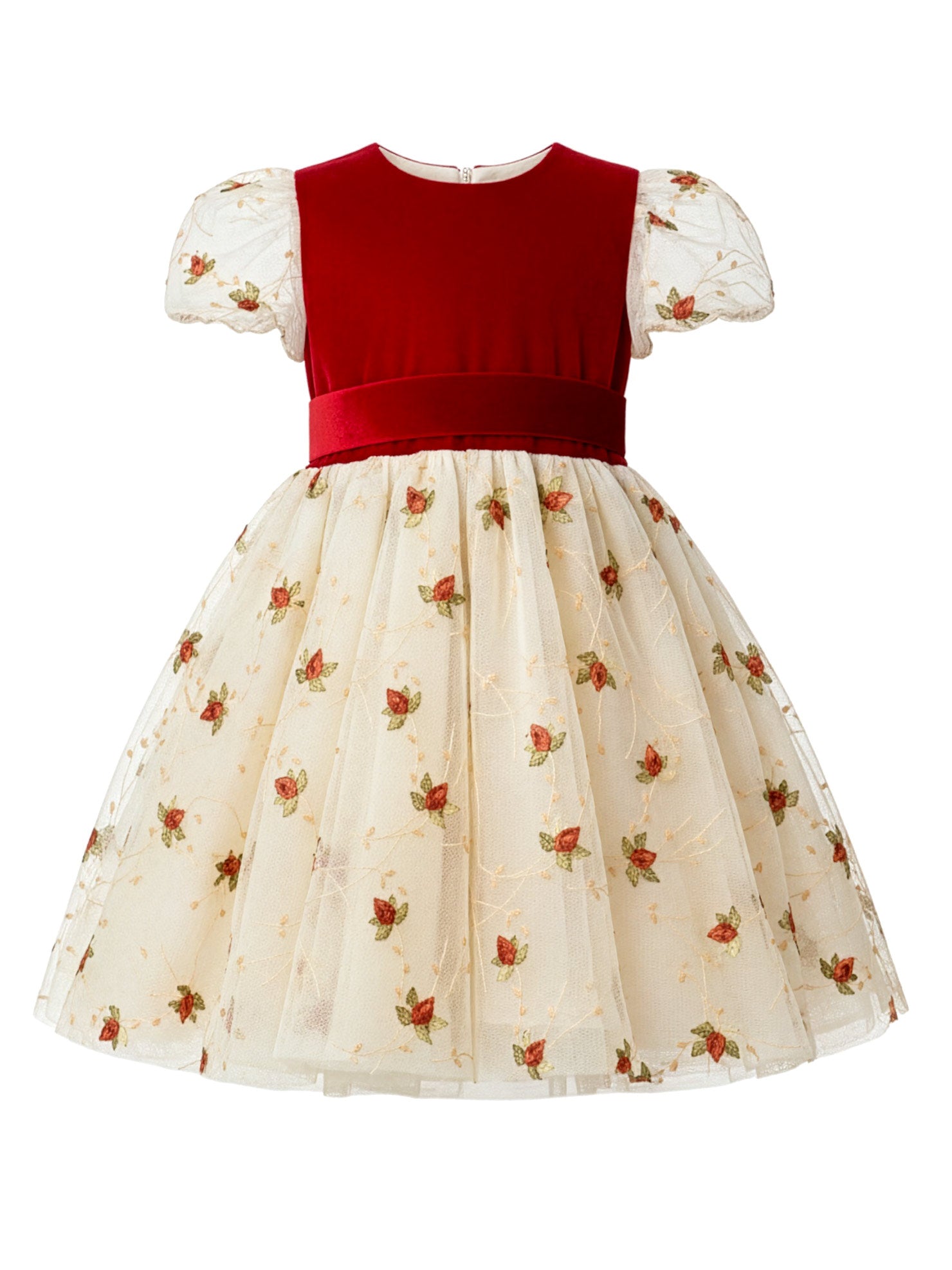 Ολοκέντητο φόρεμα με μεταξωτό βελούδο για κοριτσάκι -CHRISTMAS FLOWER