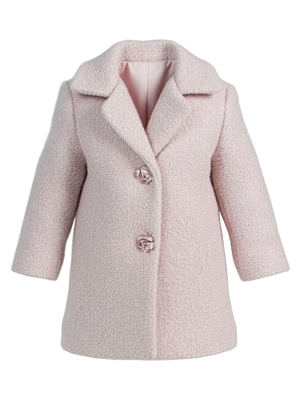 Wool bouclé coat for little girls - ZANA PINK
